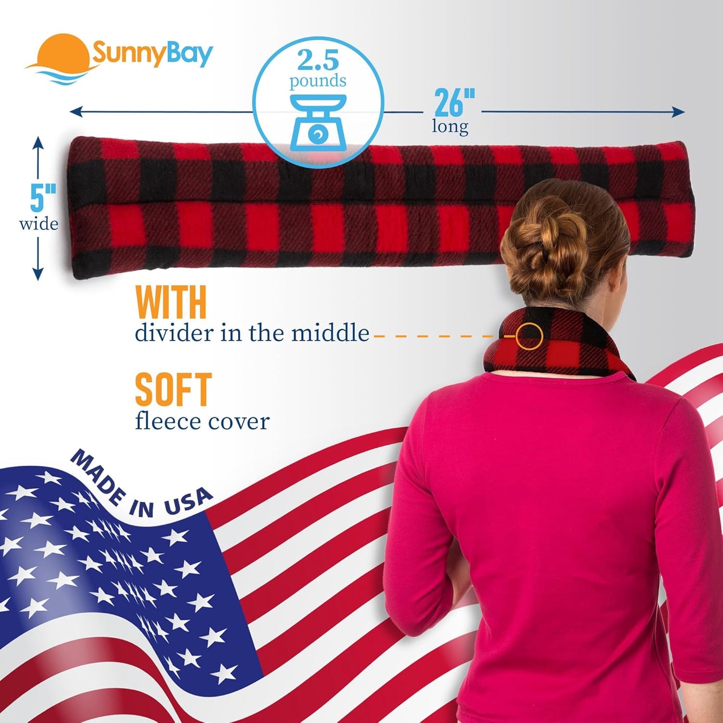 SunnyBay Microwave Heating Pad for Neck and Shoulders, Versatile Bean Bag Moist Heating Pad, Microwavable Neck Wrap and Cool Pack for Deep Pain Relief, Weighted Hot or Cold Therapy (Buffalo)