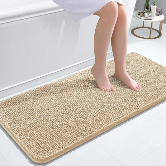 OLANLY Bathroom Rugs 47x20, Extra Soft Absorbent Chenille Bath Rugs, Rubber Backing Quick Dry, Machine Washable Bath Mats for Bathroom Floor, Tub and Shower, Home Decor Accessories, Beige