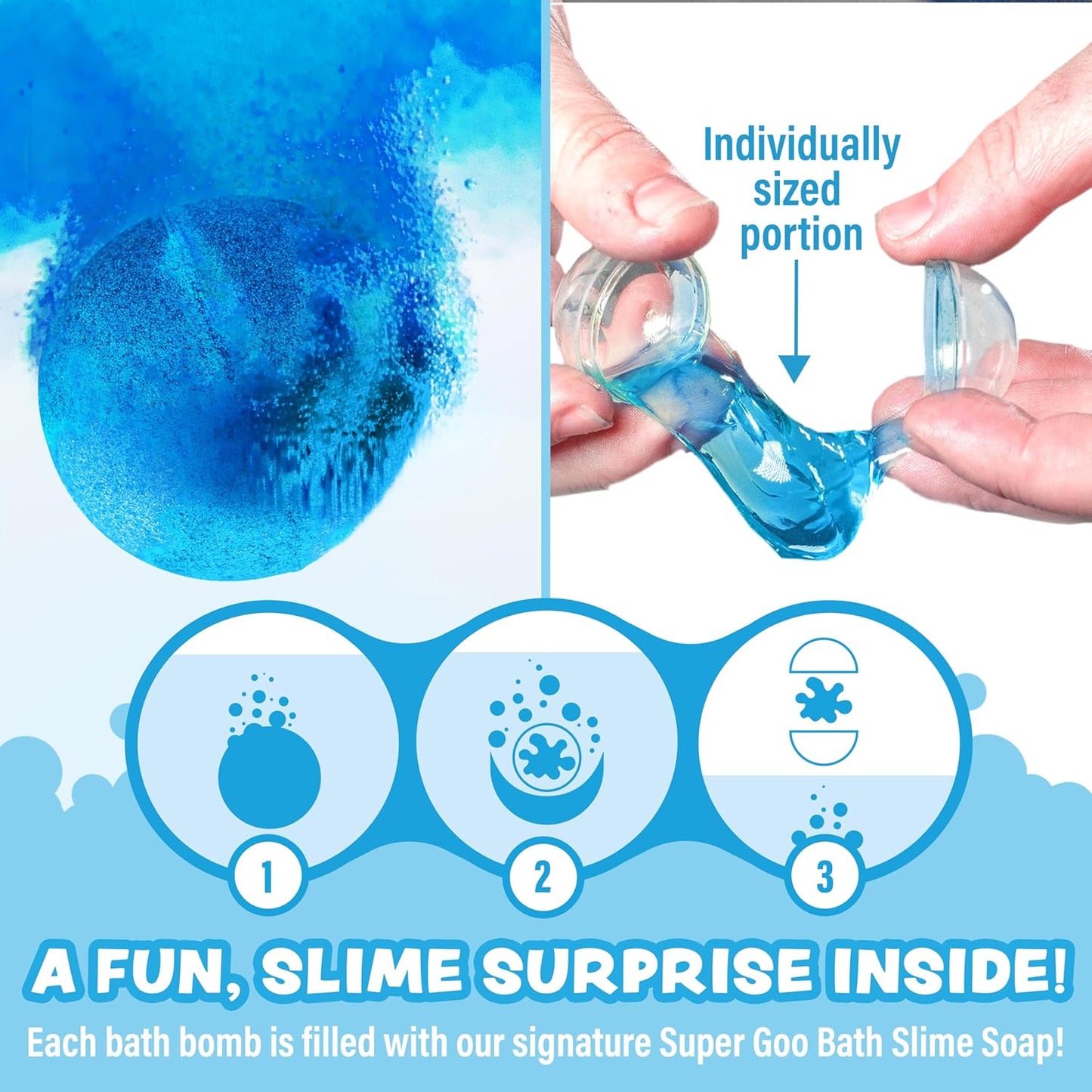 Super Goo Bath Slime 'Surprise' Bombs, 6 Pack | Kids Bath Bombs With Surprise Inside | Nontoxic | Stretchy, Squishy Slime Soap | Sensory Fun for Kids