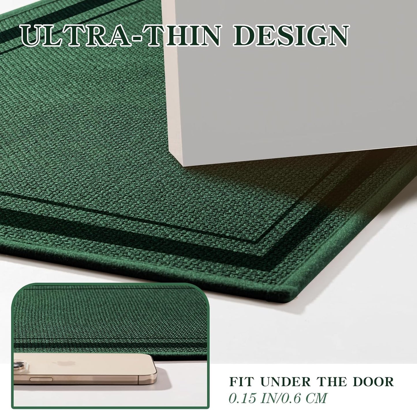 chakme Bathroom Rugs Mat 32x17, Ultra Thin Non Slip Bath Mat Quick Dry Absorbent Bath Mat for Bathroom Floor, (Dark Green, 32"x17")
