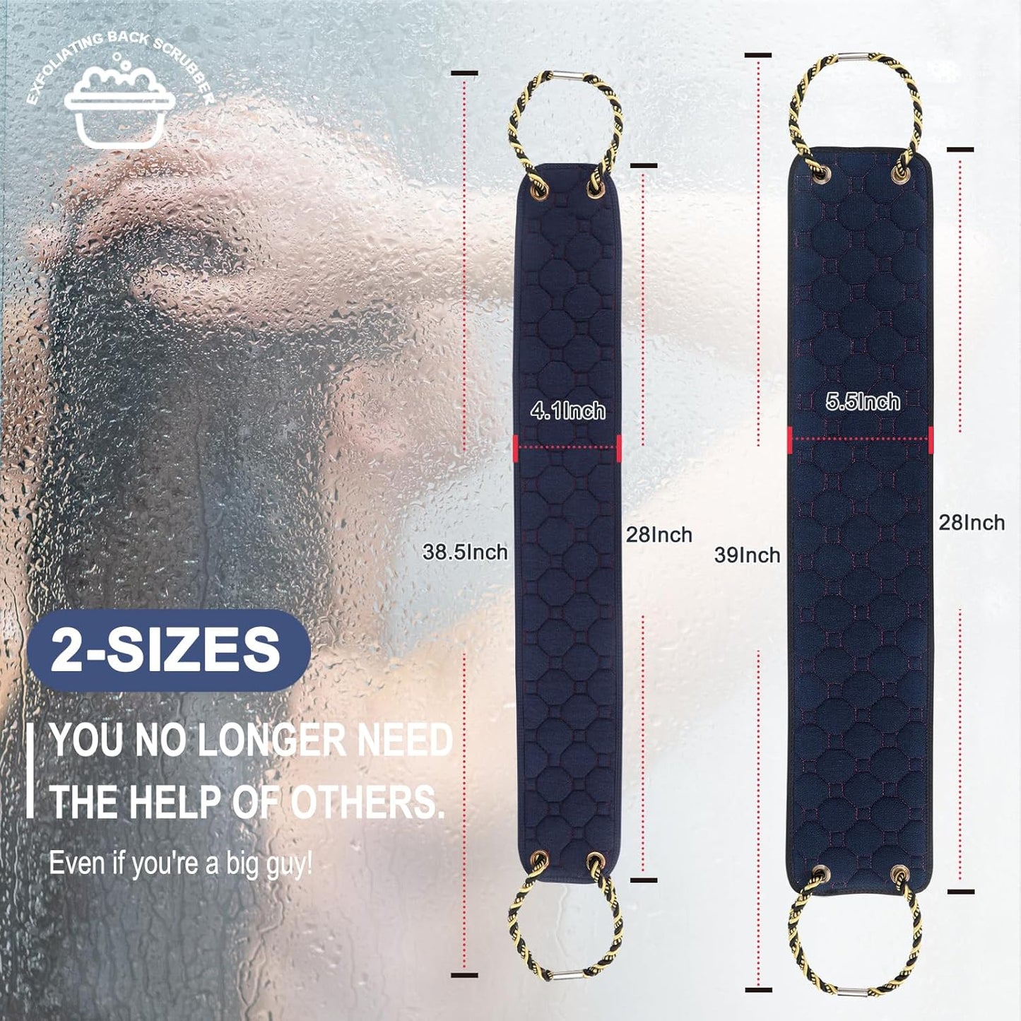 Exfoliating Back Scrubber with Handles, 38.5 Inch Double-Sided Back Exfoliator Body Scrub Towel, Exfoliating Washcloth Bath Tool for Use in Shower, Back Washer to Deep Clean Your Skin for Men & Women