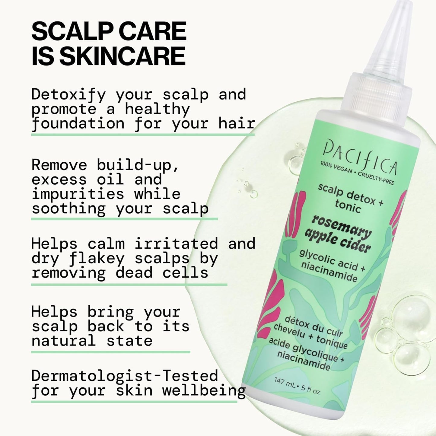 Pacifica Scalp Detox Set – Rosemary Apple Cider Vinegar Scalp Exfoliating Tonic with Scalp Massager Brush, Deep Cleansing & Clarifying Treatment for Buildup, Dry Flaky Scalp, Vegan