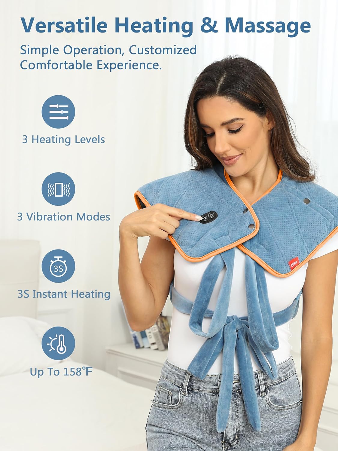Heating Pad for Neck and Shoulders and Back with Battery,12V Heated Pad with Vibration Massager and 3 Heating Modes,Portable Weighted Electric Heat Pad,16.5'' x 23.2''