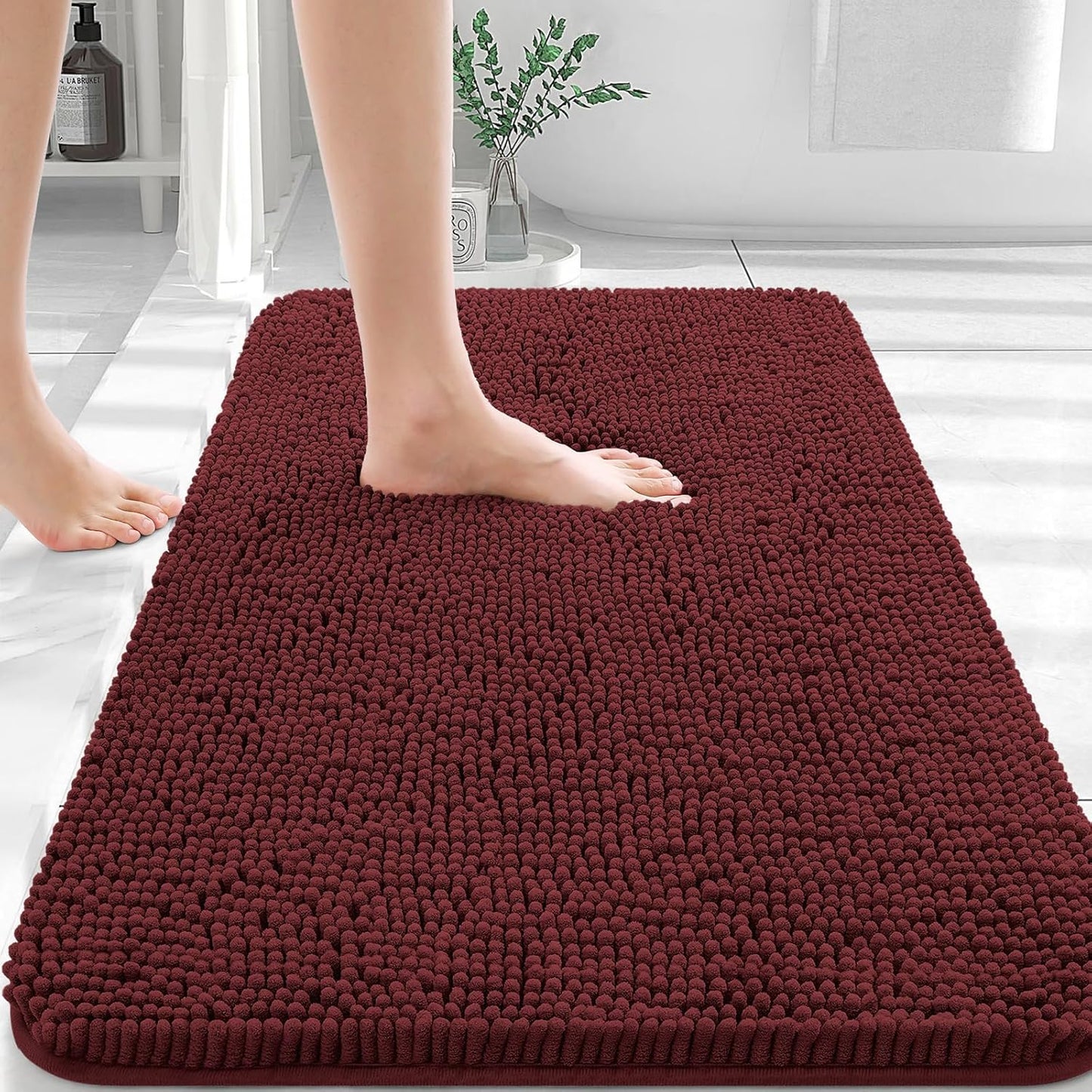 OLANLY Bathroom Rugs 30x20, Extra Soft Absorbent Chenille Bath Rugs, Rubber Backing Quick Dry, Machine Washable Bath Mats for Bathroom Floor, Tub and Shower, Home Decor Accessories, Andorra Red-Brown