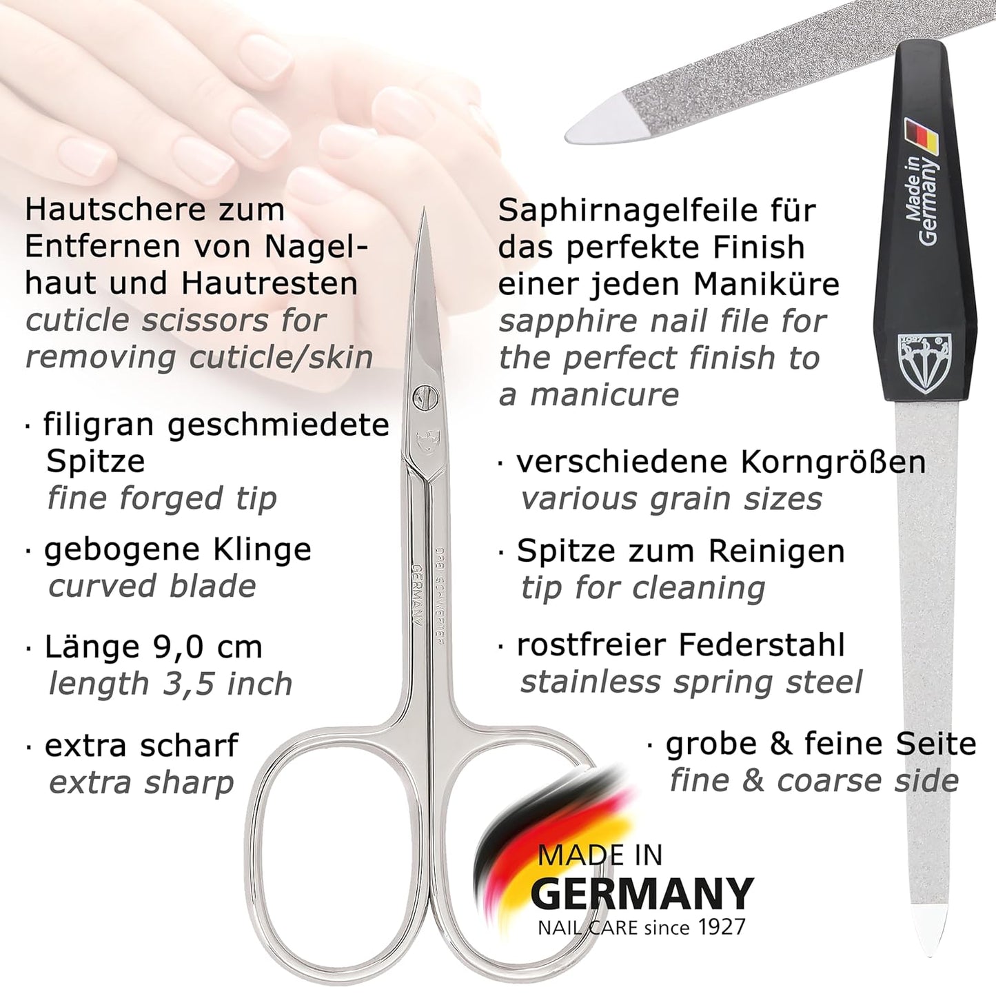 3 Swords Germany - brand quality 5 piece manicure pedicure grooming kit set for professional finger & toe nail care scissors clipper genuine leather brown case in gift box, Made in Germany
