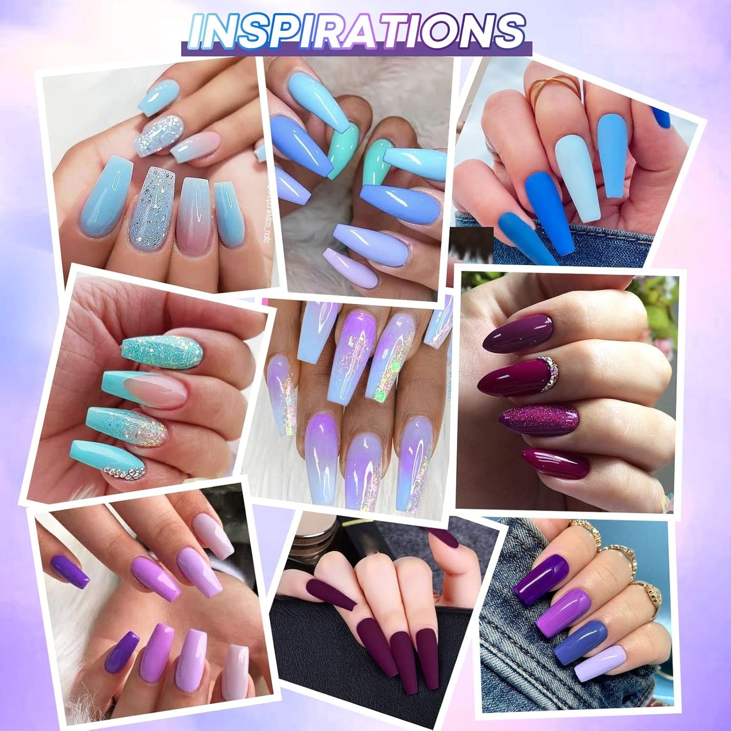 AZUREBEAUTY Dip Powder Nail Kit Starter, 20 Colors Purple Blue Glitter Dipping Powder Recycling Tray Essential Liquid Set Base Top Coat Activator French Dip Nails Art Manicure Beginner Salon 31 Pcs