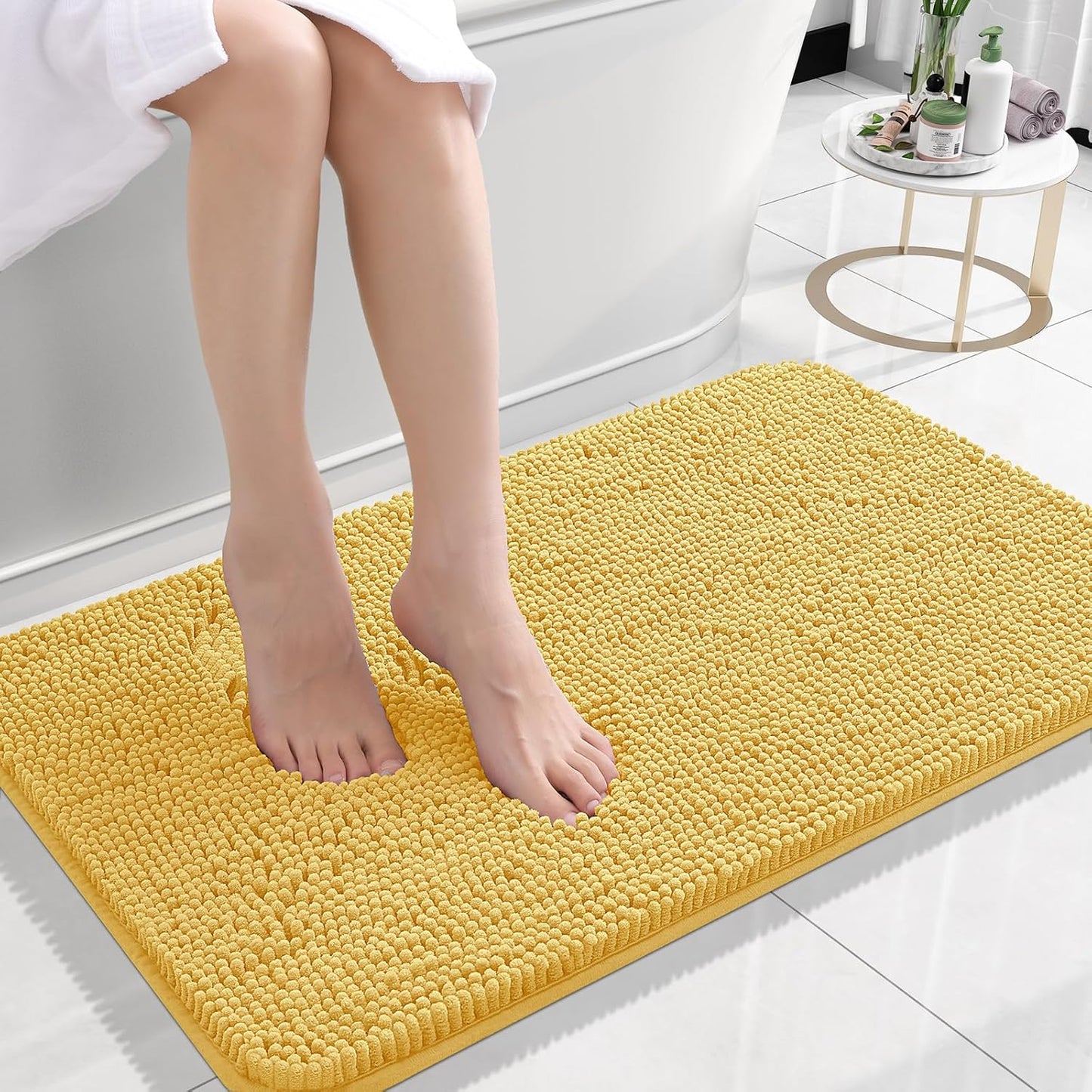 OLANLY Bathroom Rugs 24x16, Extra Soft Absorbent Chenille Bath Rugs, Rubber Backing Quick Dry, Machine Washable Bath Mats for Bathroom Floor, Tub and Shower, Home Decor Accessories, Yellow