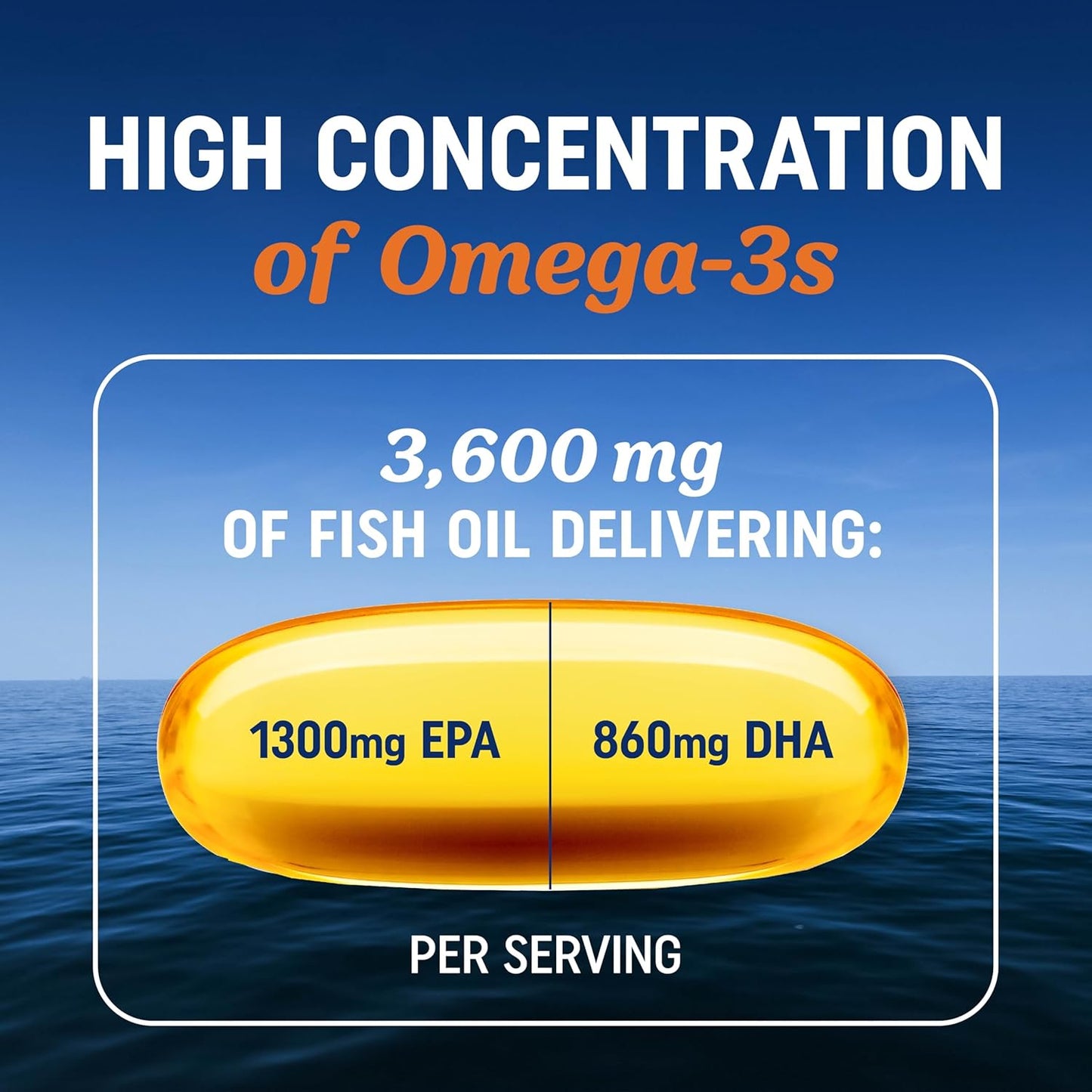 Triple Strength Omega 3 Fish Oil 3600 mg | EPA & DHA | Over 2100mg Omega-3 Fatty Acids | 1300mg EPA + 860mg DHA | Best Essential Fatty Acids | Premium Wild Caught & Burpless Fish Oil | 180 Ct