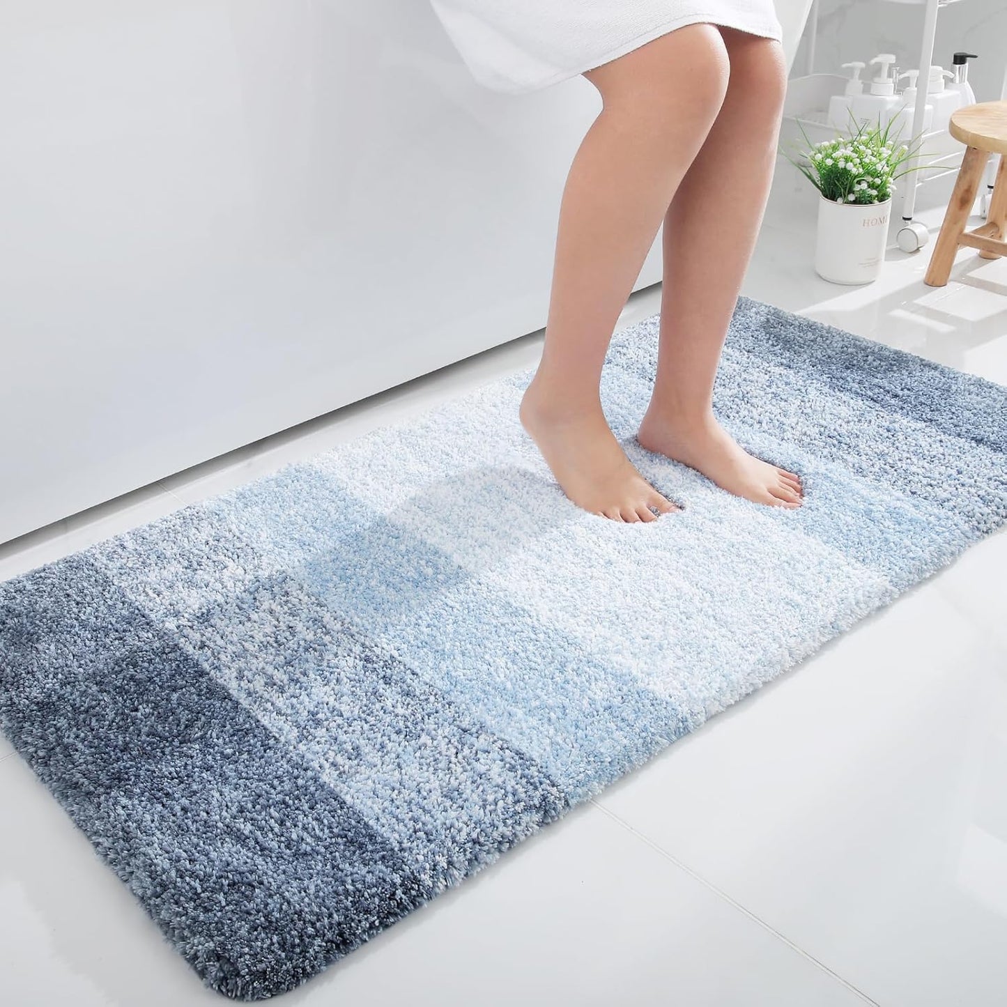 OLANLY Bathroom Runner Rugs 40x24, Extra Soft Absorbent Microfiber Bath Rugs, Rubber Backing, Quick Dry, Machine Washable Bath Mats for Bathroom Floor, Tub and Shower, Home Decor Accessories, Blue