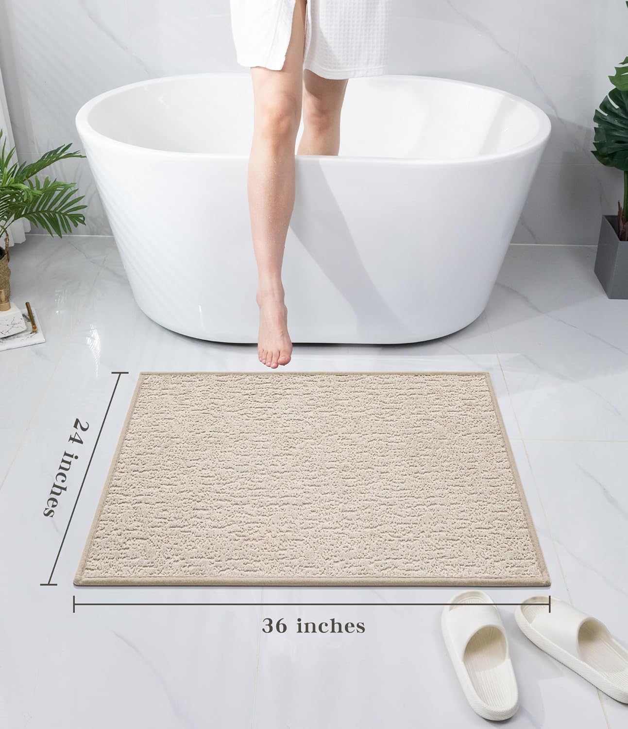 chakme Bathroom Rugs Mat 36x24, Ultra Thin Non Slip Bath Mat Quick Dry Absorbent Bath Mat for Bathroom Floor, (Light Beige, 36"x24")