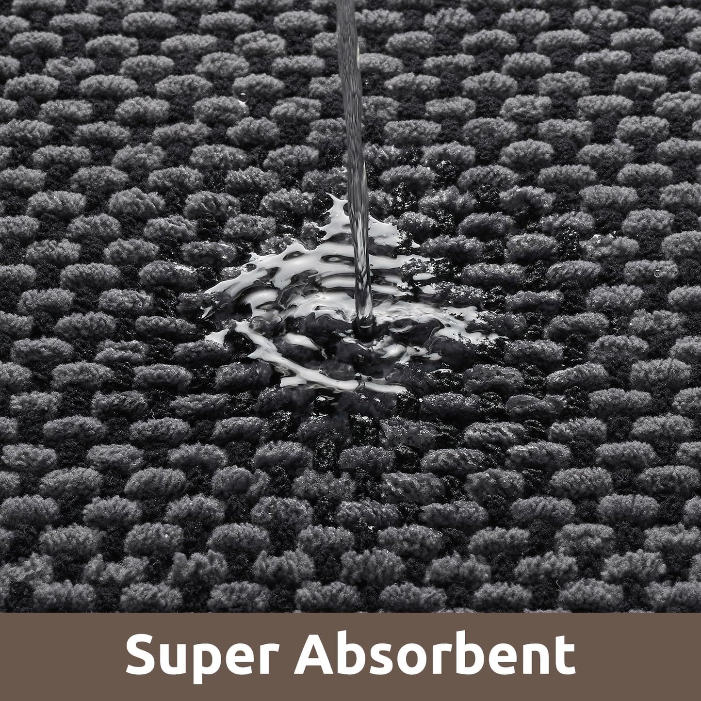 AMOAMI Chenille Bath Mat Super Absorbent Bathroom Mat Quick Dry Bath Mats for Bathroom Rubber Backed Bathroom Rugs Non Slip Washable Fit Under Door, Front of Bathtub, Sink, Darkgrey&Black 17"x24"