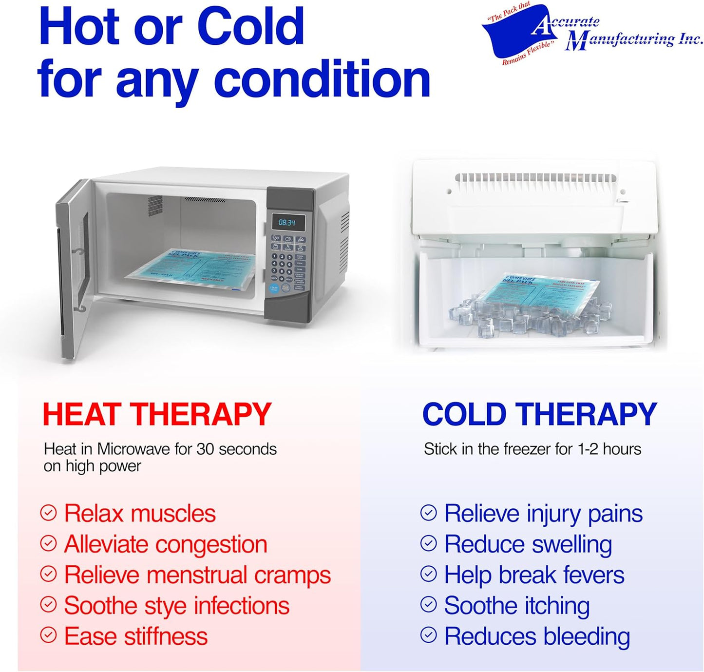 Flexible Reusable Gel Pack 6"x10" - Flexible Gel Packs for Neck, Wrist, Arm, Back and Shoulder Pain Relief - Versatile Hot or Cold Gel Packs for Injuries, Sore Muscles or Toothache Pain Relief, Blue