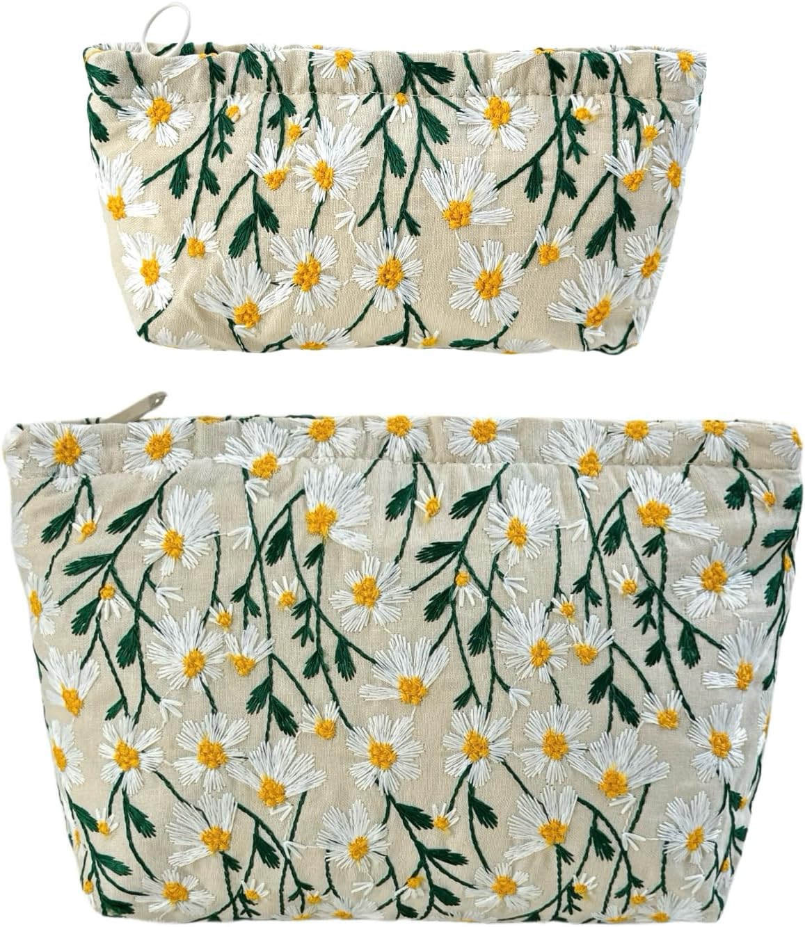 2 Pcs Makeup Bags, Large Cosmetic Bag Travel Toiletry Bag Organizer for Women, Embroidery Craft, Floral Makeup Bag Small Cosmetic Pouch Purse with Zipper Gifts for Girls Teen