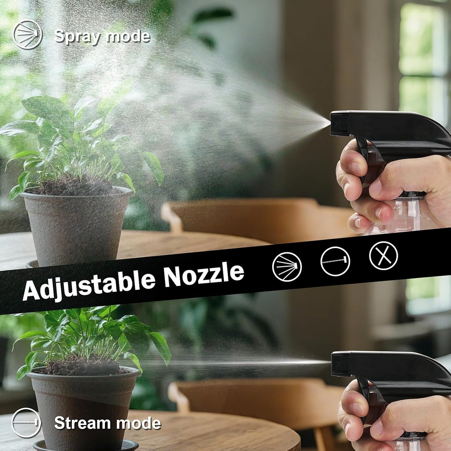 Spray Bottles Plastic Spray Bottle for Hair Mist/Stream Heavy Duty Empty Spray Bottles for Cleaning Solutions, Plants, Cooking (16.9oz-BlackClear)