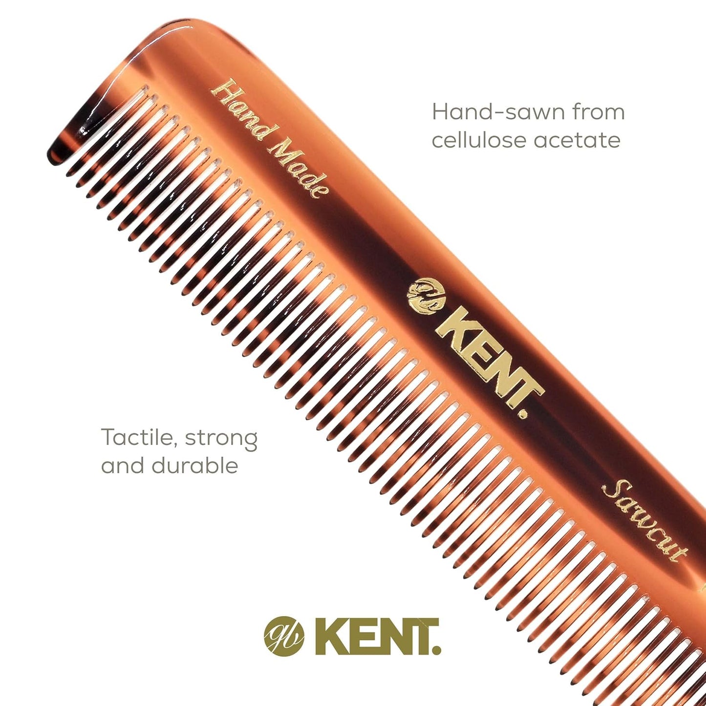Kent A FOT Tortoise Fine Tooth Handmade Pocket Comb for Men, Women and Kids, Hair Comb Straightener for Everyday Grooming and Styling, Beard and Mustache, Saw Cut and Hand Polished, Made in England