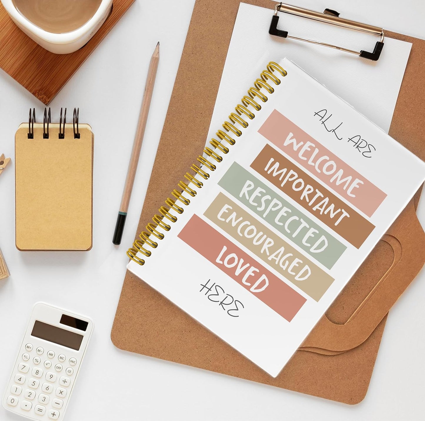 All are Welcome Here Diversity Notebook Journal, Inspirational Notebook, Boho Classroom Supplies, Boho Teacher Supplies, Affirmation Journal, Spiral Notebook 5.5x8.3 with 164 Pages