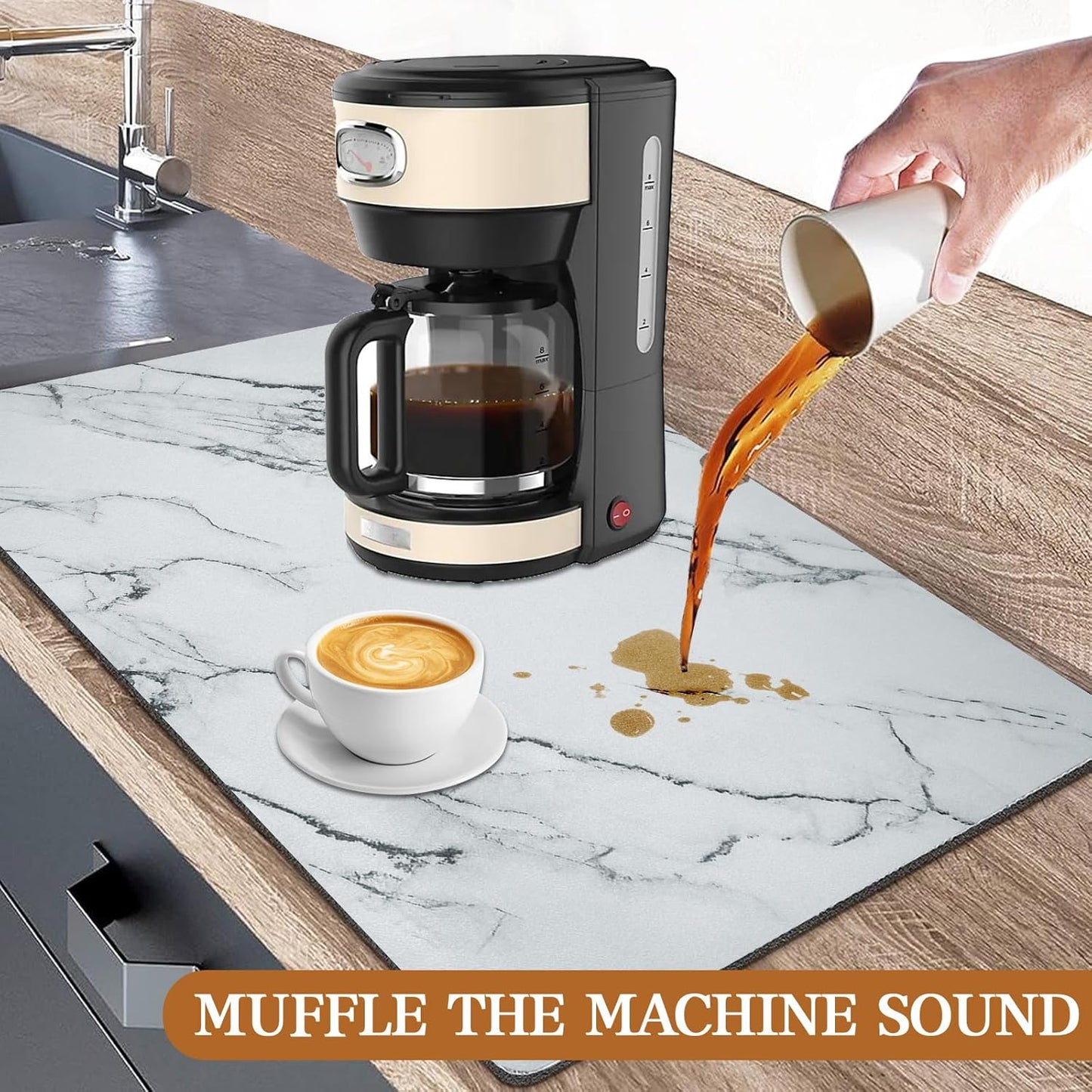 Dish Drying Mats for Kitchen Counter, 24"X16" Coffee Bar Mat for Countertops Heat Resistant Drainer Mat with Non-slip Rubber Backed Large Kitchen Drying Mat Absorbent Draining Mat (Light Gray)