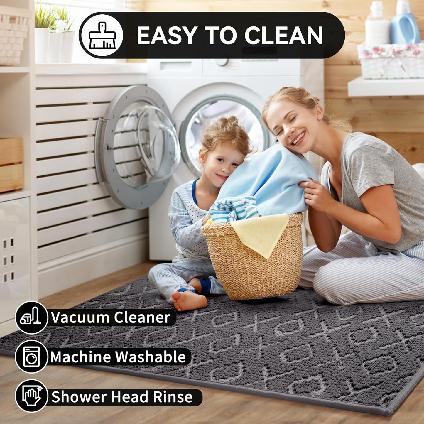 Bathroom Rugs Non Slip, Super Absorbent Quick Dry Bath Mat, Rubber Backing Ultra Thin Bathroom Mats Fit Under Door Bathroom Floor Bathtub Shower