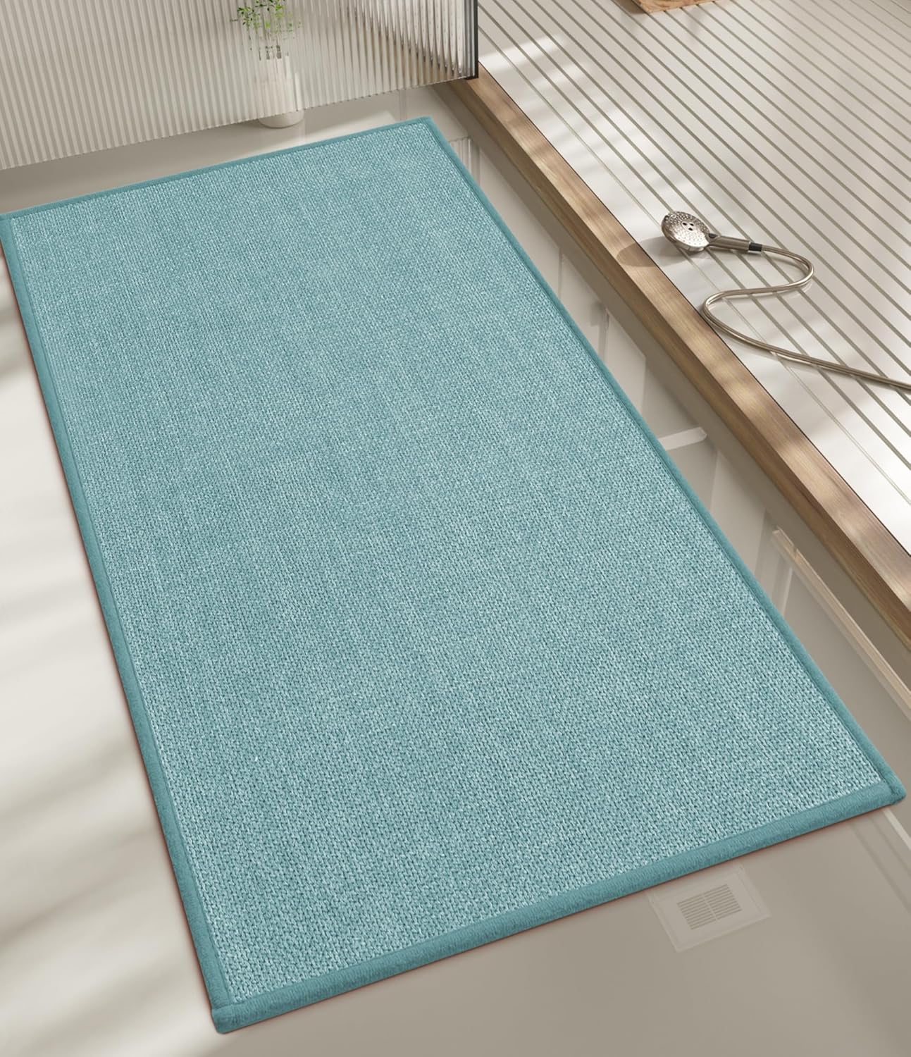 chakme Bathroom Rugs Mat 47x17, Ultra Thin Non Slip Bath Mat Runner Quick Dry Absorbent Bath Mat for Bathroom Floor, (Light Blue, 47"x17")
