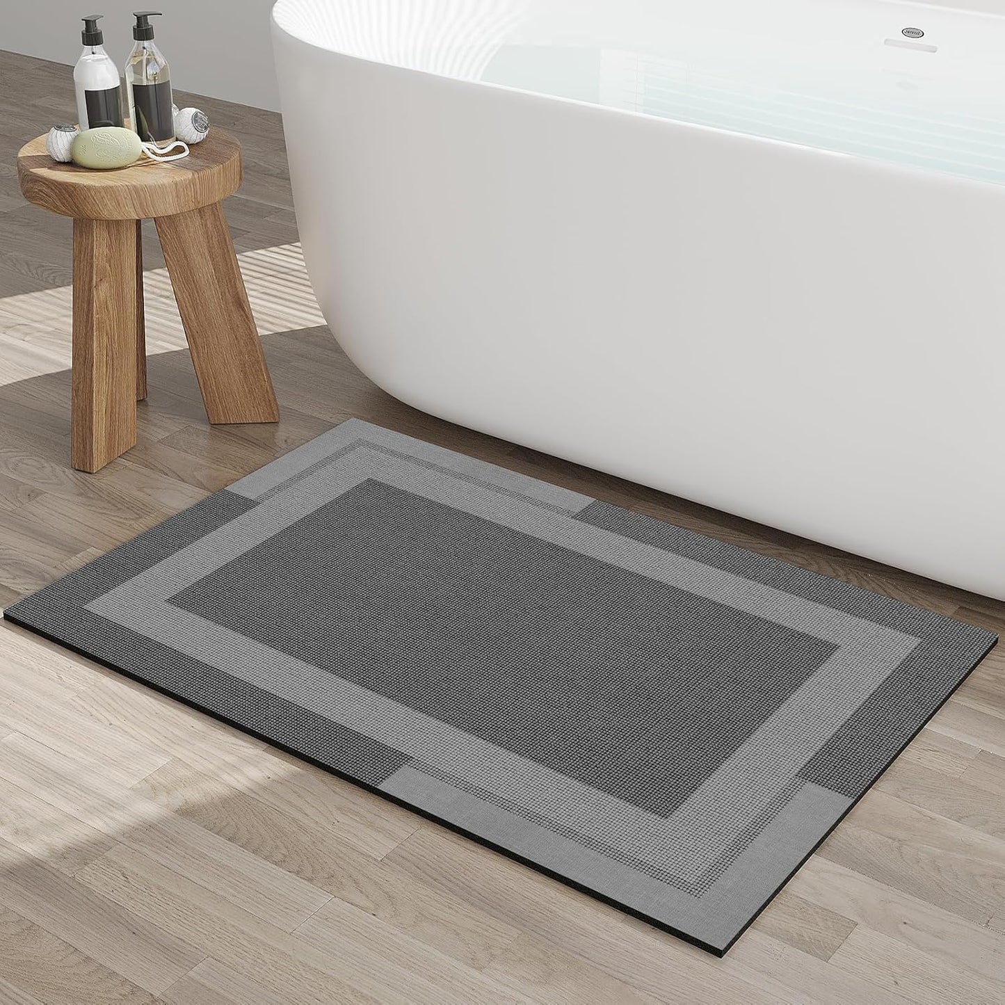 Non Slip Bath Mat, Rubber Backing Ultra Thin Bathroom Rugs Fit Under Door Quick Dry Super Absorbent Washable Bath Rug Shower Mat for Bathroom Floor Bathtub Sink, Easy Care Dark Grey 20"x 32"