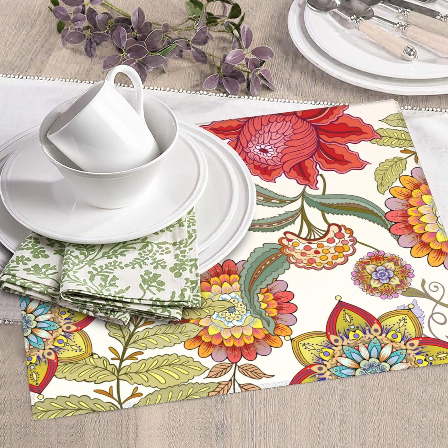 Boho Floral Dish Drying Mat for Kitchen Counter Washable Absorbent Reversible Microfiber Colorful Decorative Drying Pad Kitchen Accessories 16x18 Inch