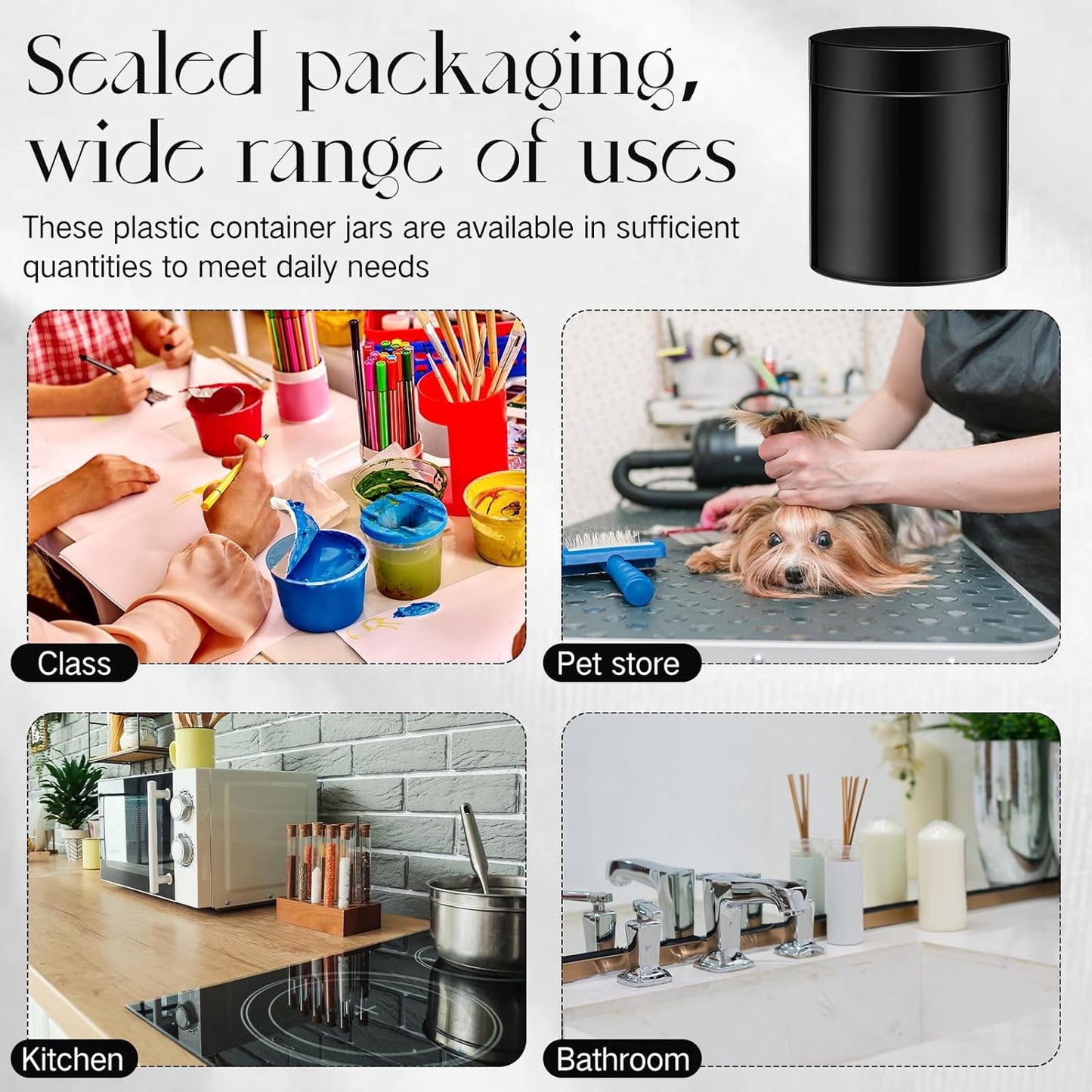 Patelai 4 Pieces Round Wide-mouth Leak Proof Plastic Container Jars with Lids for Travel Storage Makeup Beauty Products Face Creams Oils Salves Ointments DIY Making(8 Ounce,Pure Black)