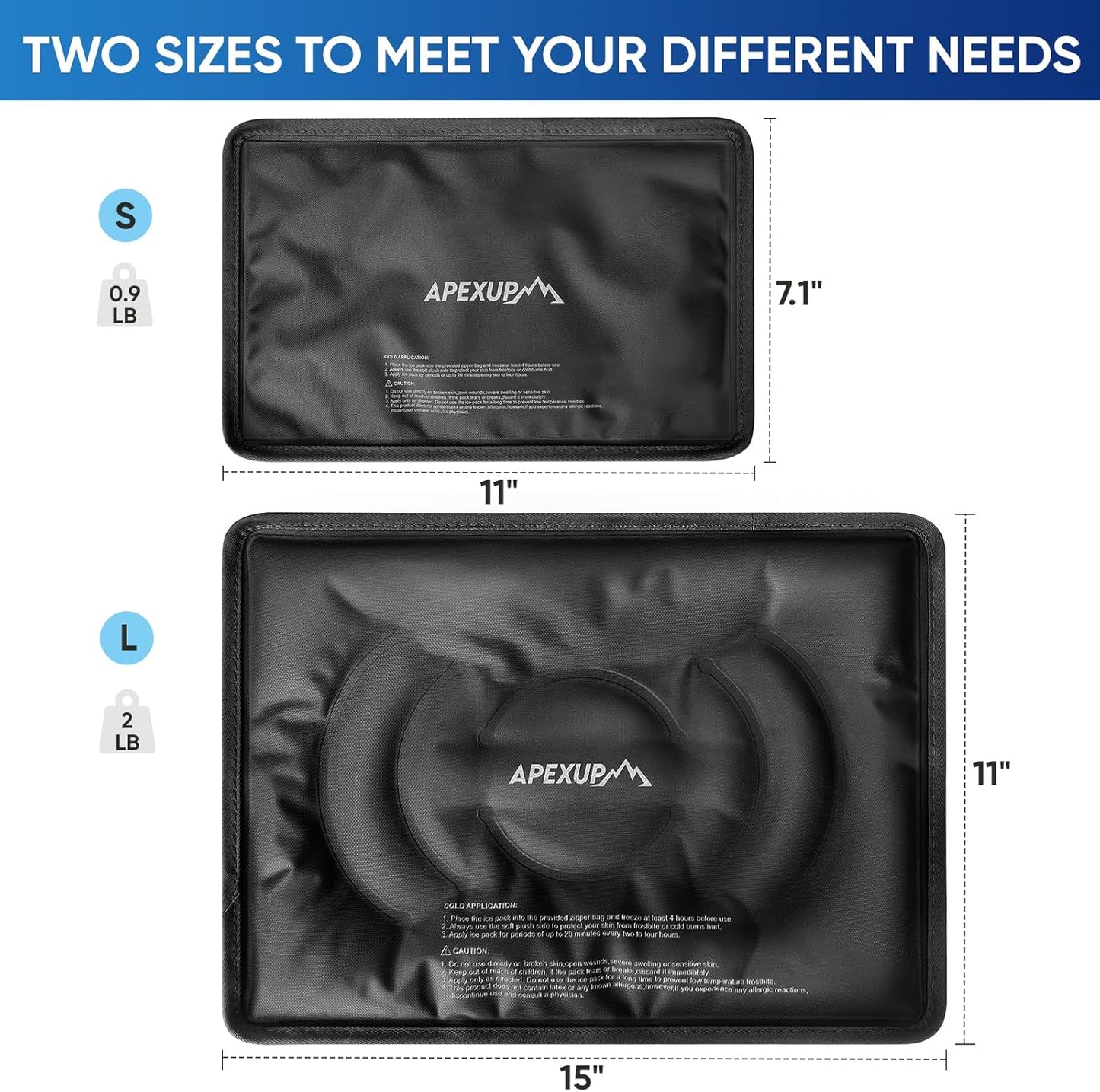 APEXUP Gel Ice Packs for Injuries Reusable, Flexible Double Sided Cold Packs for Injuries, Ice Pack for Knee, Shoulder, Back, Hip, Leg, Arm (Black, L, 2PK)