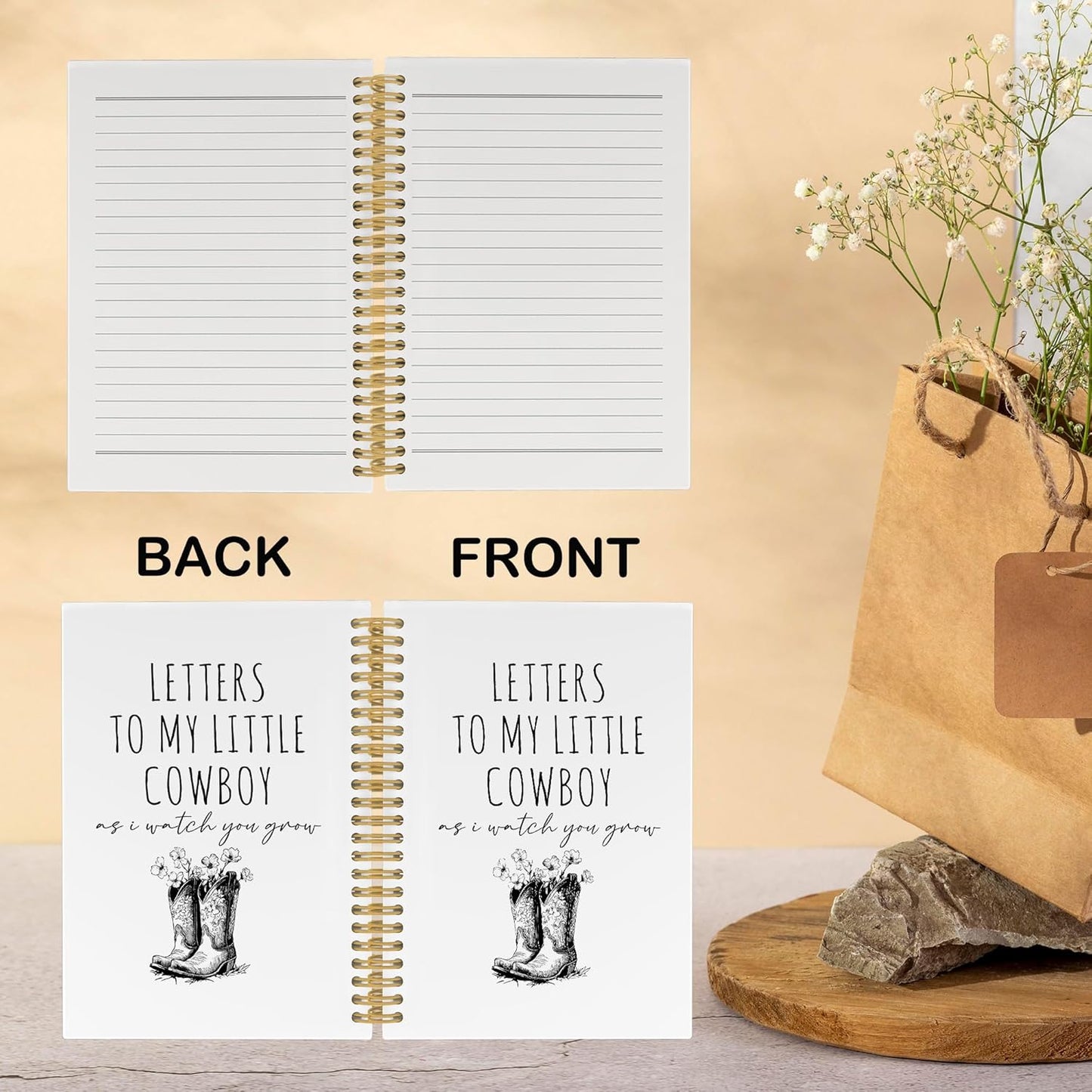 CUANFDDSF Western Notebook, Cowboy Cowgirl Gifts for Women Journal Notebooks for Kids,Writing Pads， Letters to My Little Cowboy As I Watch You Grow Hardcover Spiral Notebook 5.5x8.3 Inch