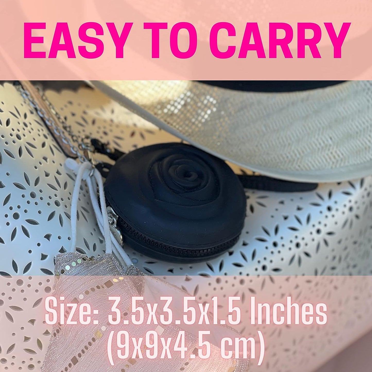 Menstrual Period Cup Case Storage Bag | Rose Design + Silicon Material | Easy to Carry, Clean, and Daily Use + Metal Chain + Reusable Zero Waste Period (Black)