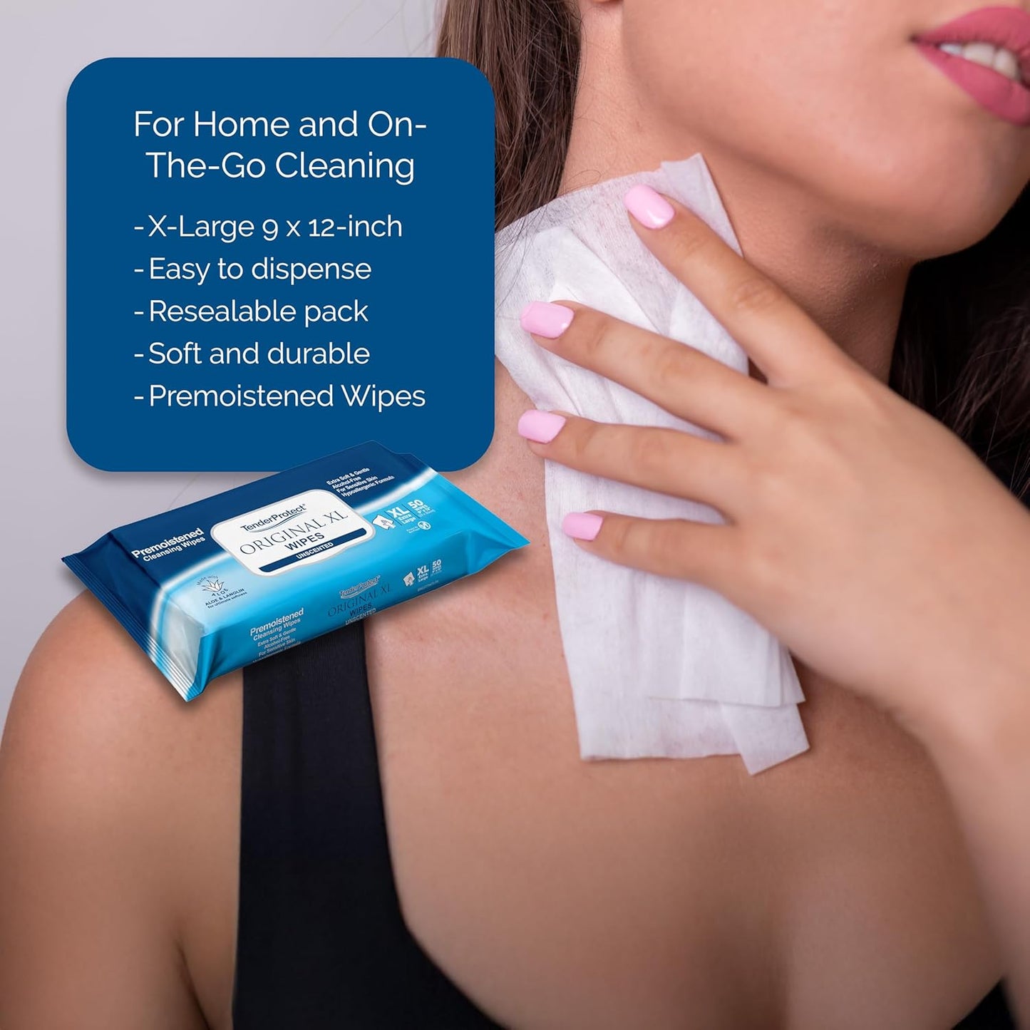 TenderProtect® Original XL Premium Adult Wipes (600 Ct), Extra-Large 9"x12" Wet Wipes with Aloe, Wash Cloths for Babies & Elderly, Incontinence, Hands & Body Cleaning