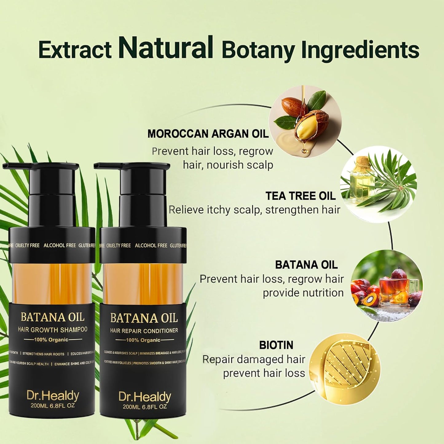 Batana Oil Shampoo and Conditioner Set - for Hair Growth,Thickening & Hydration,Sulfate Free - Fights Hair Loss & Clarifies Scalp -Root Activator Shampoo for Men (6.8 Fl Oz×2)