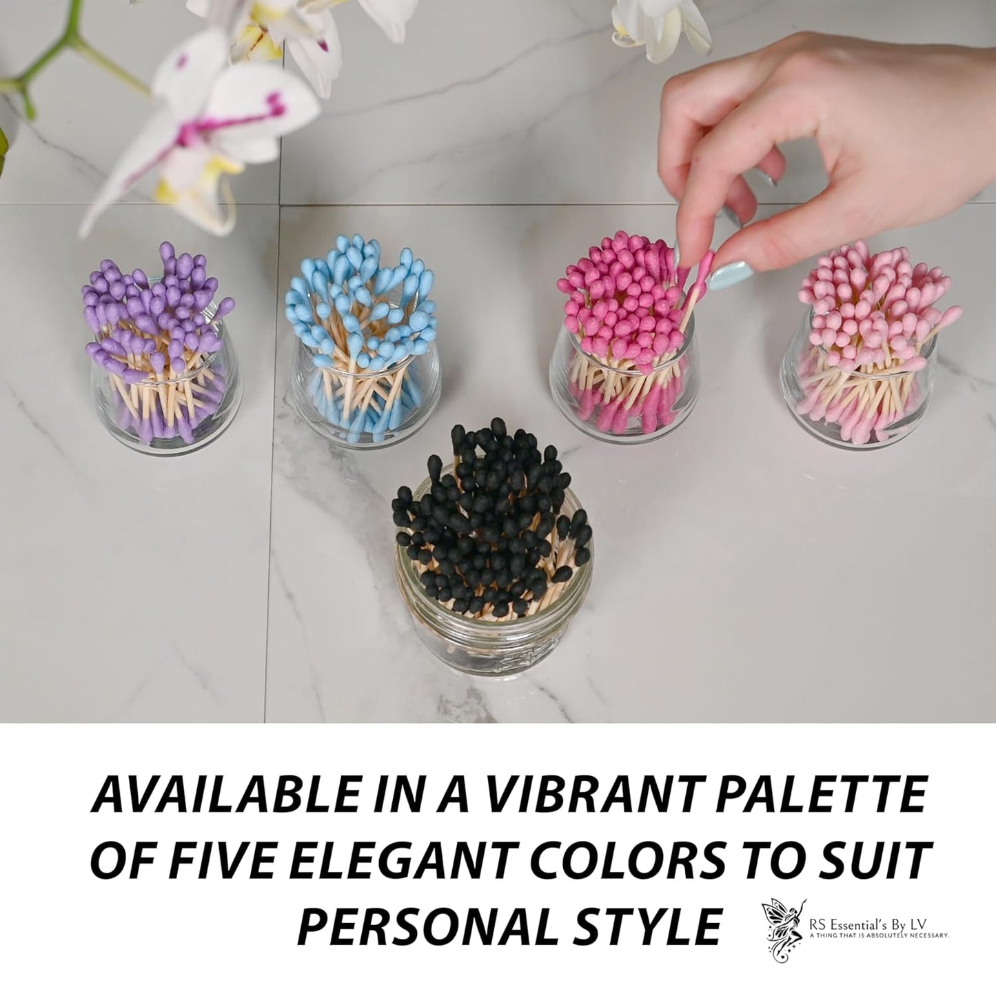 RS ESSENTIAL'S BY LV: Aesthetic Cotton Swabs Sticks Ear Swabs Bamboo swabs 200 Count Cotton Buds In 5 Colorful Colors (Blue)