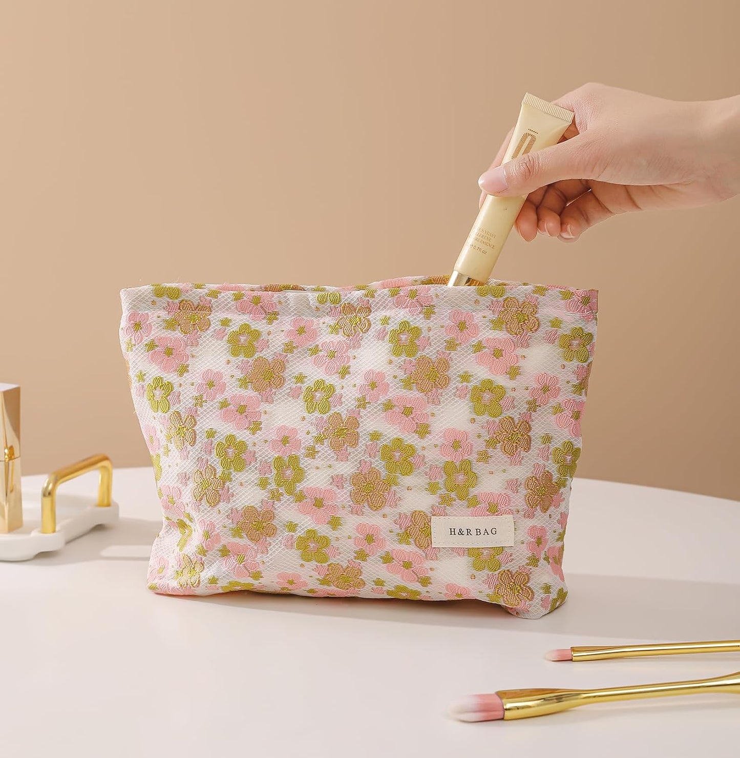 2 Pcs Makeup Bags, Large Cosmetic Bag Travel Toiletry Bag Organizer for Women, Embroidery Craft, Floral Makeup Bag Small Cosmetic Pouch Purse with Zipper Gifts for Girls Teen