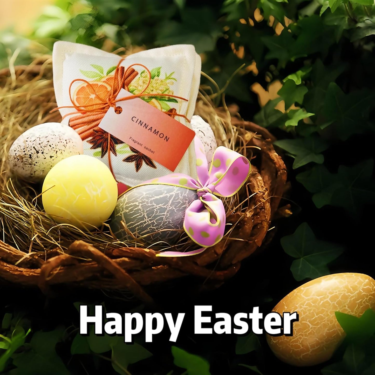 AUCUDA Easter Cinnamon Scented Sachet Bags for Drawers and Closets Decorations, Potpourri Packets for Women Clothes Storage, Spring Wedding Fragrance Pillow, Bedroom Indoor Fresheners.