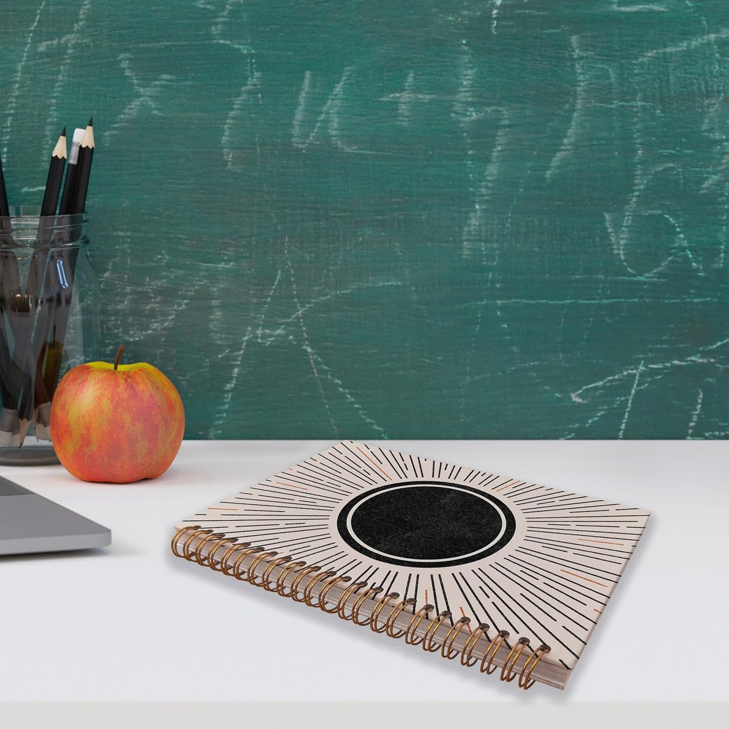 VNWEK Abstract Boho Black Sun Sunshine Sunray Sunburst Spiral Notebook Journal 5.5 x 8.3 inches,Boho Lined Hardcover Spiral Notebook,Boho Gifts for Women Teen Girls Teens