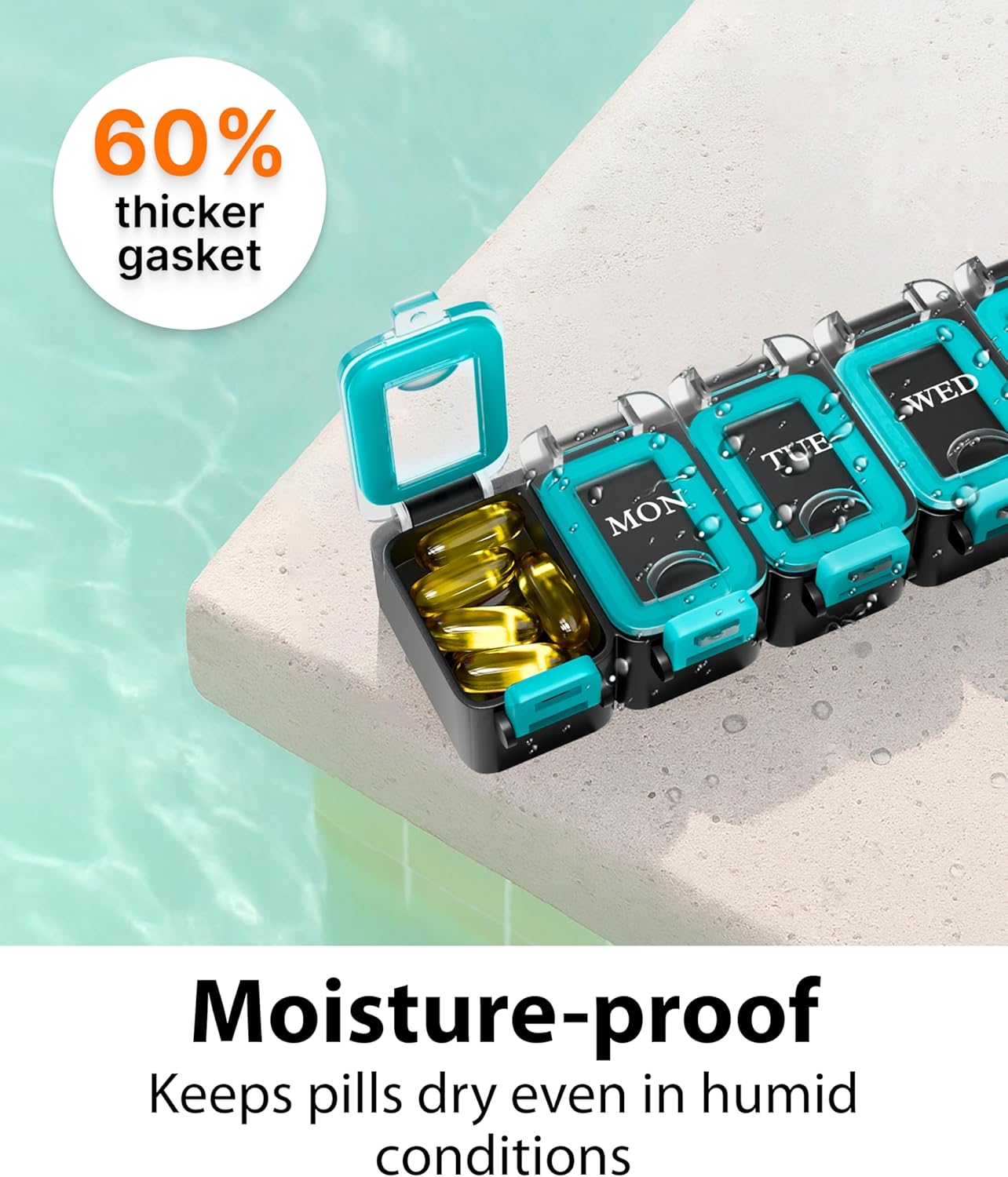 Weekly Pill Organizer 1 time a Day – Pill Box 7 Day with Enhanced Waterproof Seal, Large compartments Hold Big Vitamins & Supplements, Upgraded Locking lids, for Home & Travel use, Durable Hard case