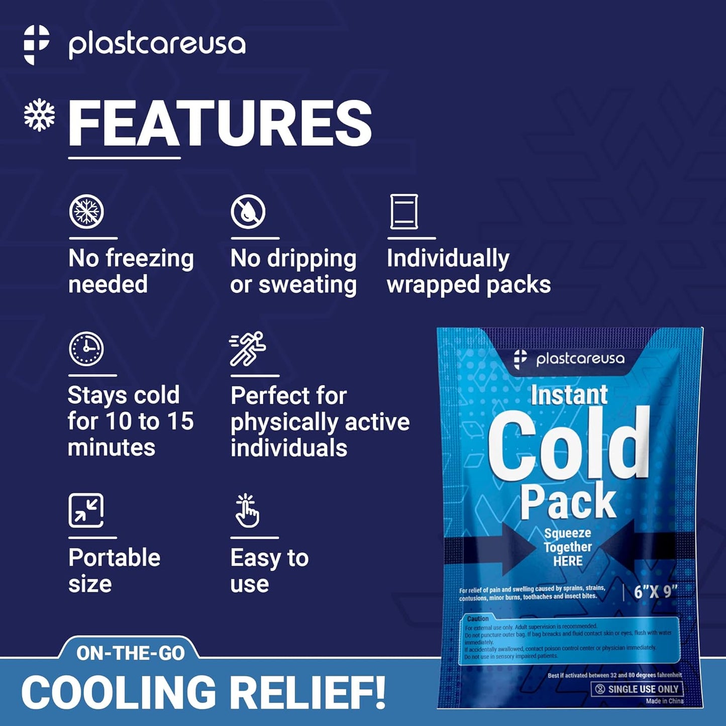 25 Pack 6" x 9" Disposable Ice Packs for Injuries, Swelling, Muscle & Joint Aches, Sprains & Abrasions - Easy to Use Disposable Cold Compress for Pain Relief - PlastCare USA Instant Cold Packs