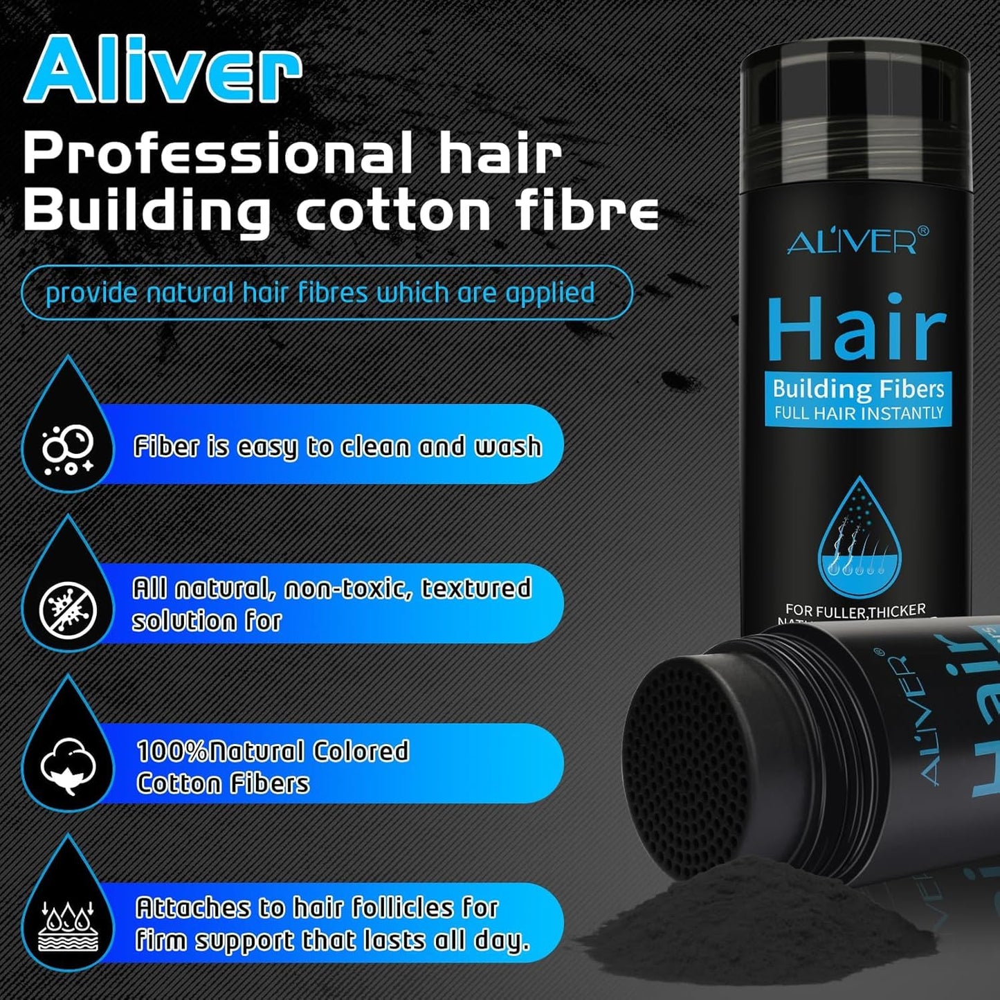 Aliver Hair Fibers for Thinning Hair - Light Brown - 27.5Gr,Undetectable Natural Formula, Thicker Fuller Hair in 15 Seconds, Conceals Hair Loss, Look Younger, for Men & Women Patchy Bald Spot,Crown