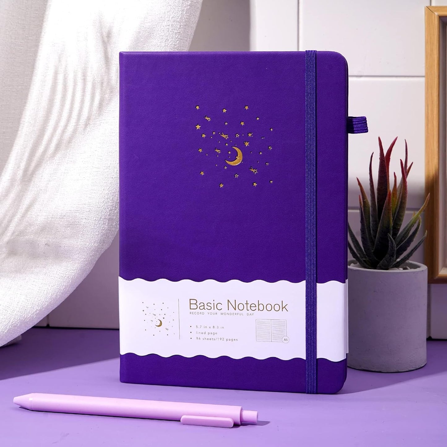 CAGIE Lined Journal Notebook for Work, Hardcover Notebook Journal with Pen Loop, A5 Notebook Journal Cover, Medium 5.7" x 8.3", (Purple Ruled), Gifts