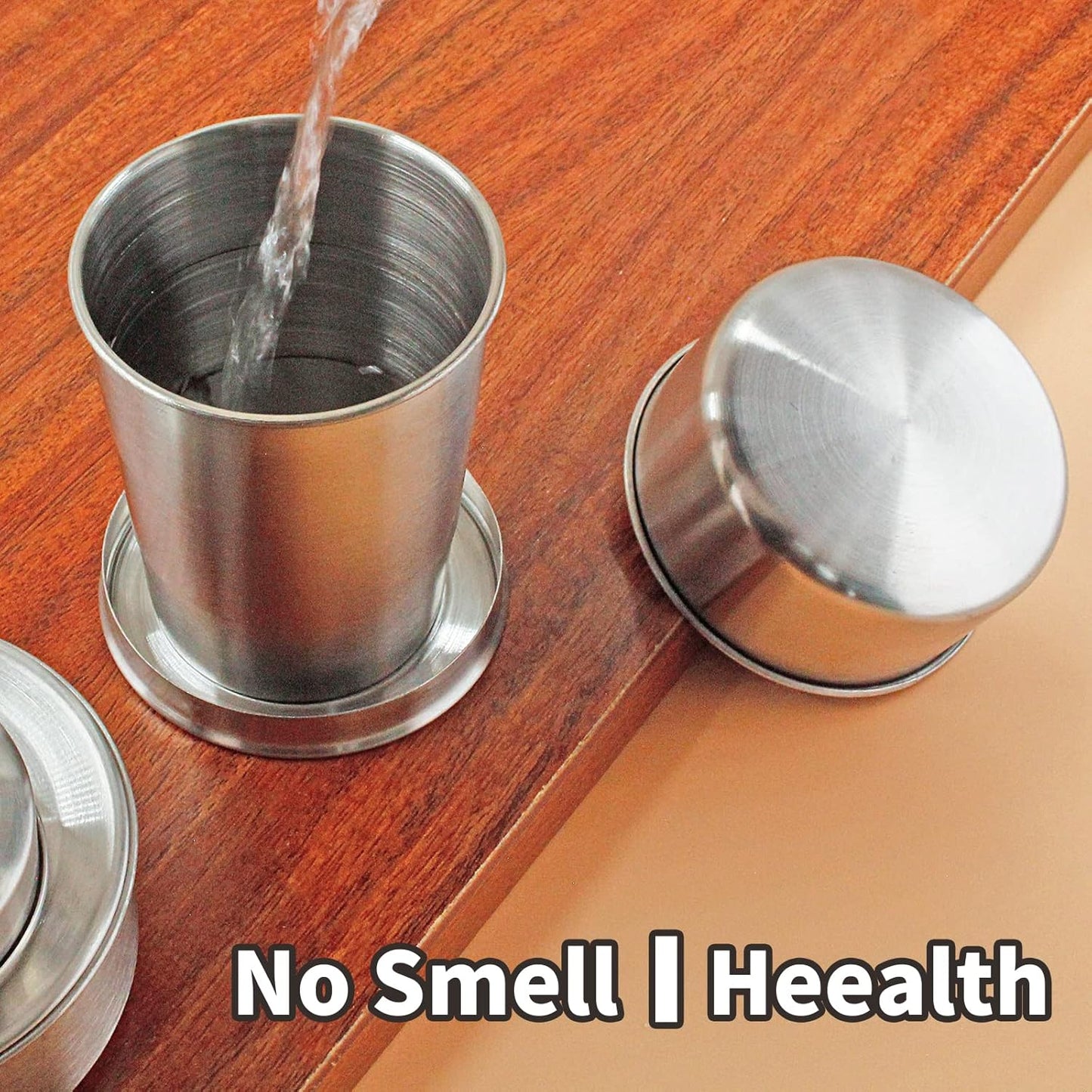 Litoexpe 5oz Collapsible Travel Cup With Keychain, Stainless Steel Folding Camping Cup Portable Drinking Mug For Hiking, Picnic and other Outdoor Activities, 150ml