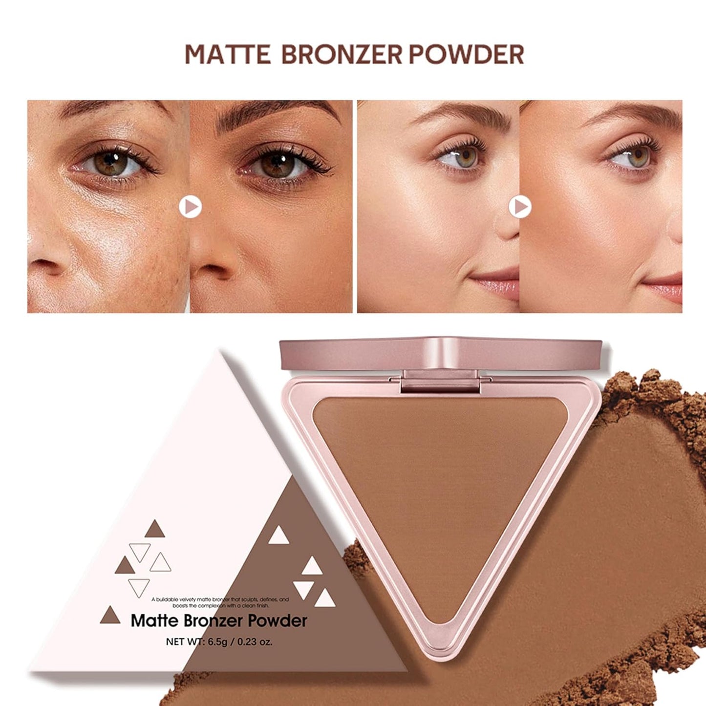 MAEPEOR Matte Bronzer Powder 5 Colors Buildable Natural Contour Bronzer Palette Long Lasting Setting Face Bronzered Powder (03 Tan)