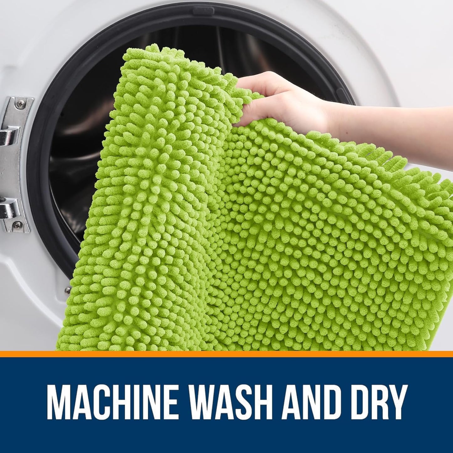 OLANLY Bathroom Rugs 36x24, Extra Soft Absorbent Chenille Bath Rugs, Rubber Backing Quick Dry, Machine Washable Bath Mats for Bathroom Floor, Tub and Shower, Home Decor Accessories, Bright Green