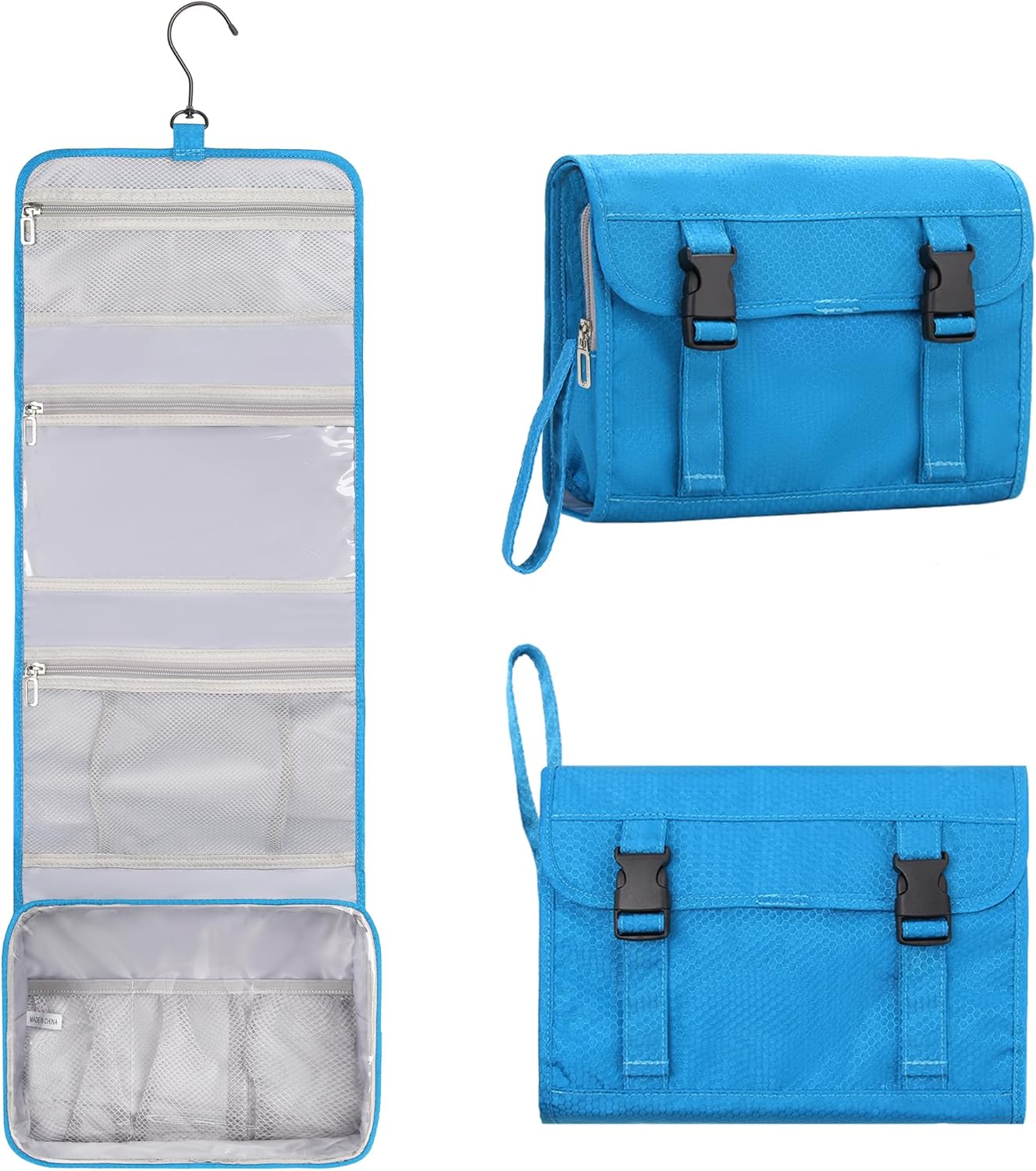 Relavel Travel Hanging Toiletry Bag for Women Men Large Capacity Makeup Bag Waterproof Cosmetic Storage Organizer Case for Bathroom Shower (Blue)