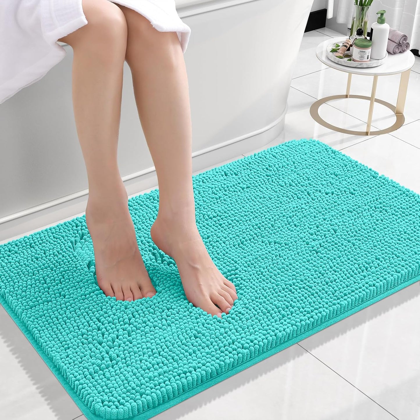 OLANLY Bathroom Rugs 24x16, Extra Soft Absorbent Chenille Bath Rugs, Rubber Backing Quick Dry, Machine Washable Bath Mats for Bathroom Floor, Tub and Shower, Home Decor Accessories, Teal