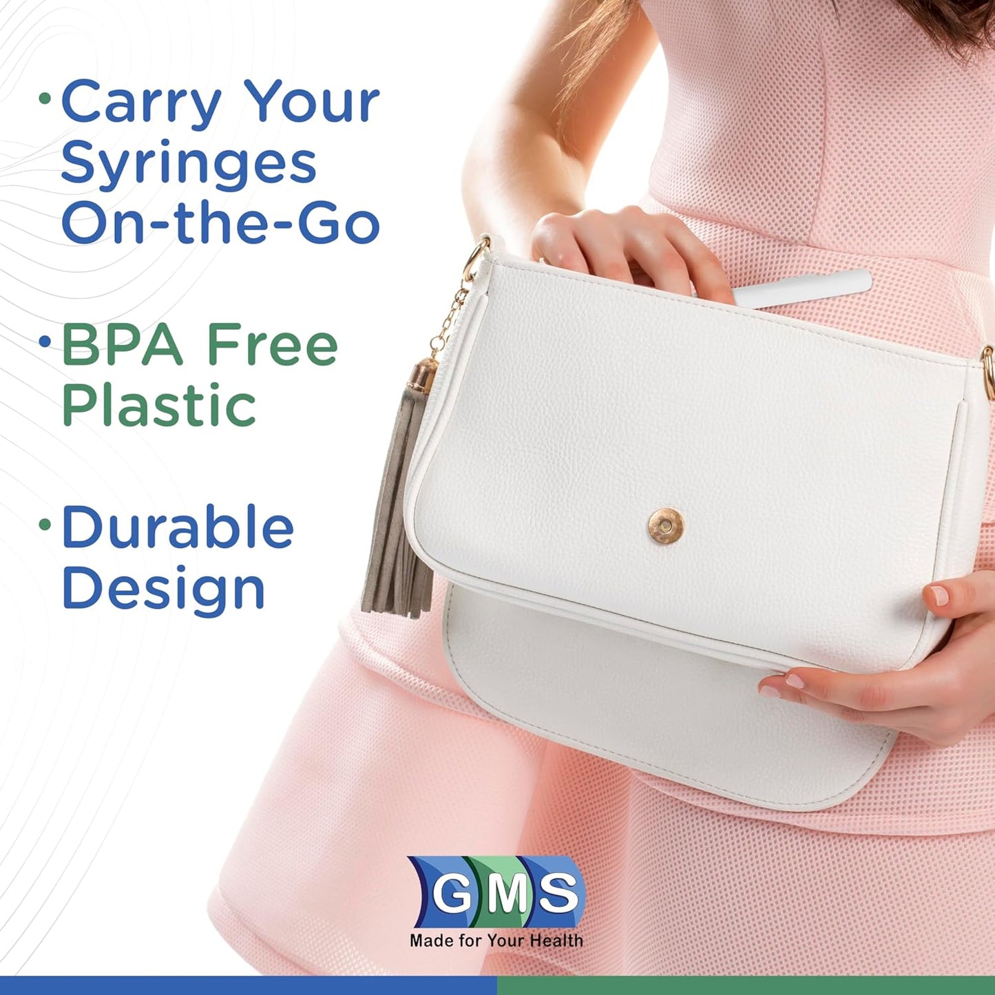 GMS 60 Unit Syringe Case - Holds New, Prefilled & Used Syringes with Needles - Small & Discreet - Ideal for Travel - Sharps Container - 2 Pack - Clear