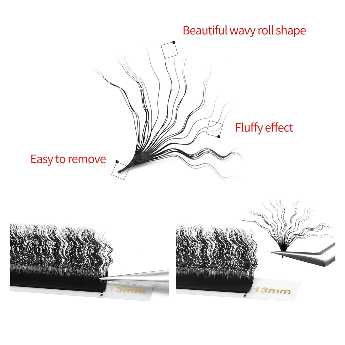 Wool Curly Eyelash Extensions 0.07mm D Curl Mix 8-15mm Easy Fan Lashes Premade Fans Volume Lashes Matte Black Crisscross