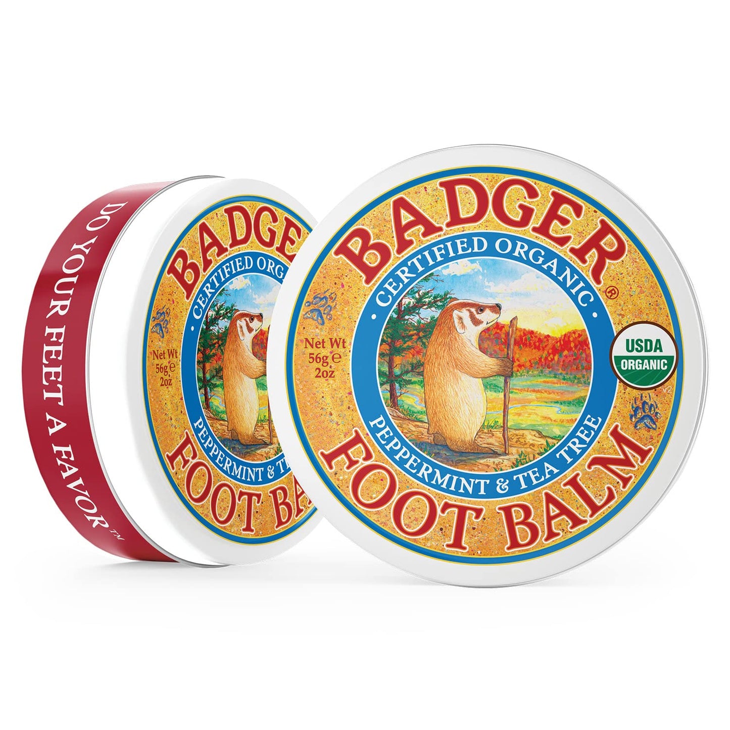 Badger Foot Balm, 100% Organic Foot Cream for Dry Cracked Heels and Feet, Fast Acting Foot Care for Women & Men, All-Natural Cracked Heel Treatment, 2 oz Tin, 2-Pack