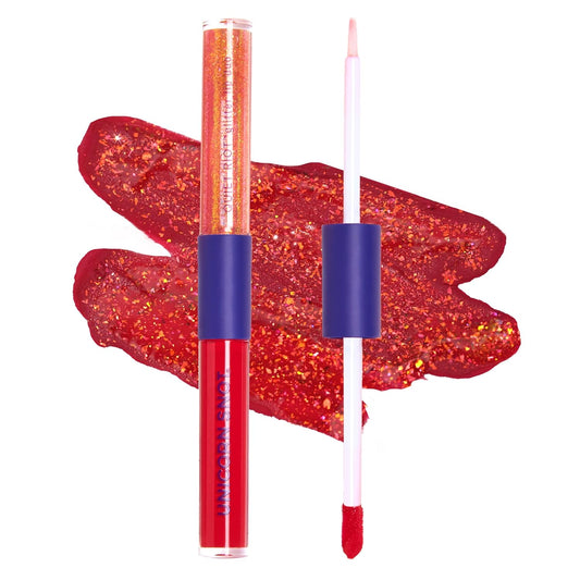 UNICORN SNOT Quiet Riot™ Plastic-Free Glitter Lip Duo | 2-in-1 Set w/Matte Lipstick & Sparkly Glitter Lip Gloss | Halloween Costume Makeup | 0.15oz Red Lipstick & 0.16oz Gloss (Clash)