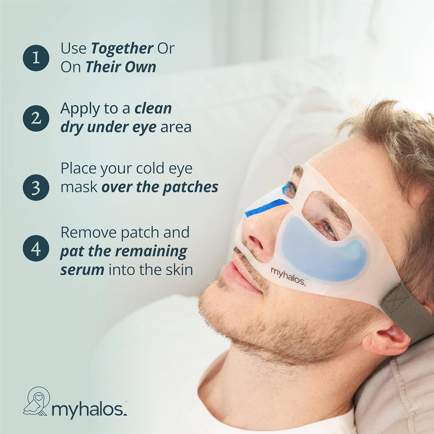 MyHalos Patented Eye Ice Pack for Puffy Eyes Set - Under Eye Masks for Dark Circles and Puffiness- 24 Eye Patches for Wrinkles - Under Eye Ice Pack With Under Eye Patches - Cold Eye Mask for Puffiness