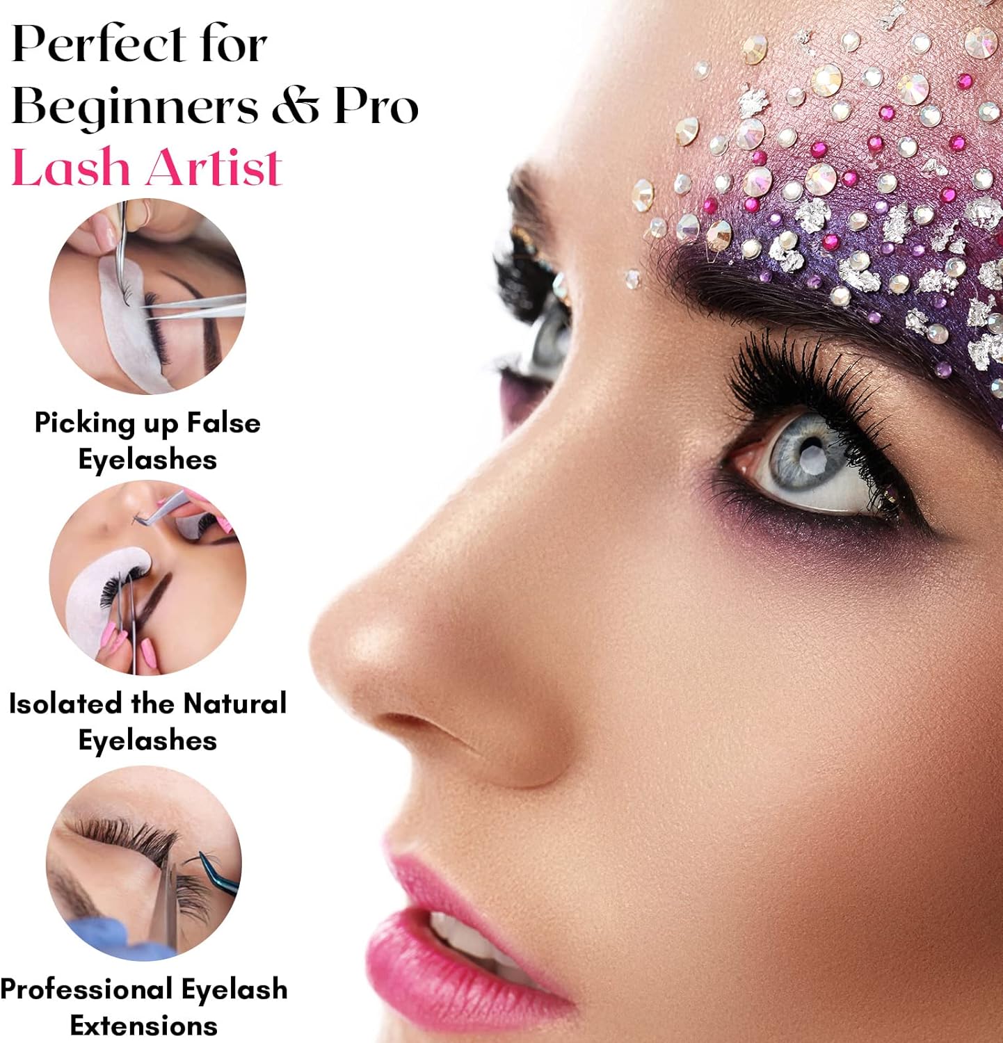 Curved Isolation Tweezers for Lash Extensions – Diamond Grip, Stainless Steel 14cm Best for Individual Isolation & Classic pinzas para pestaña (Gold titanium)